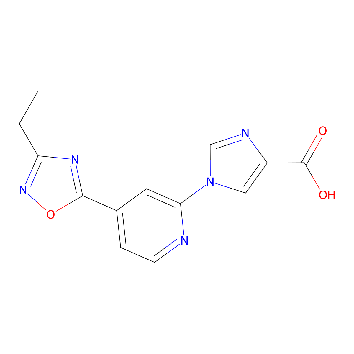 1-[4-(3-ethyl-1,2,4-oxadiazol-5-yl)pyridin-2-yl]-1H-imidazole-4-carboxylic acid molecular structure, CAS 1338683-32-1
