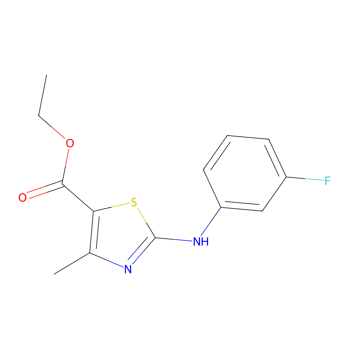 Ethyl 2-(3-fluoroanilino)-4-methyl-1,3-thiazole-5-carboxylate molecular structure, CAS 1338683-69-4