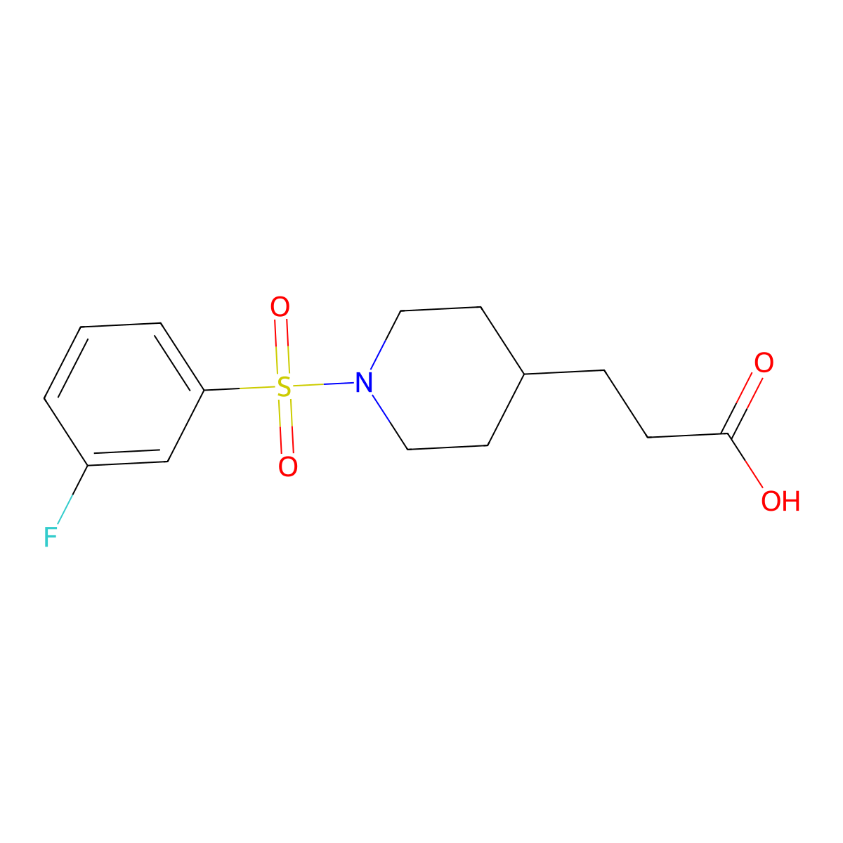 3-{1-[(3-Fluorophenyl)sulfonyl]-4-piperidyl}propanoic acid molecular structure, CAS 1338683-76-3