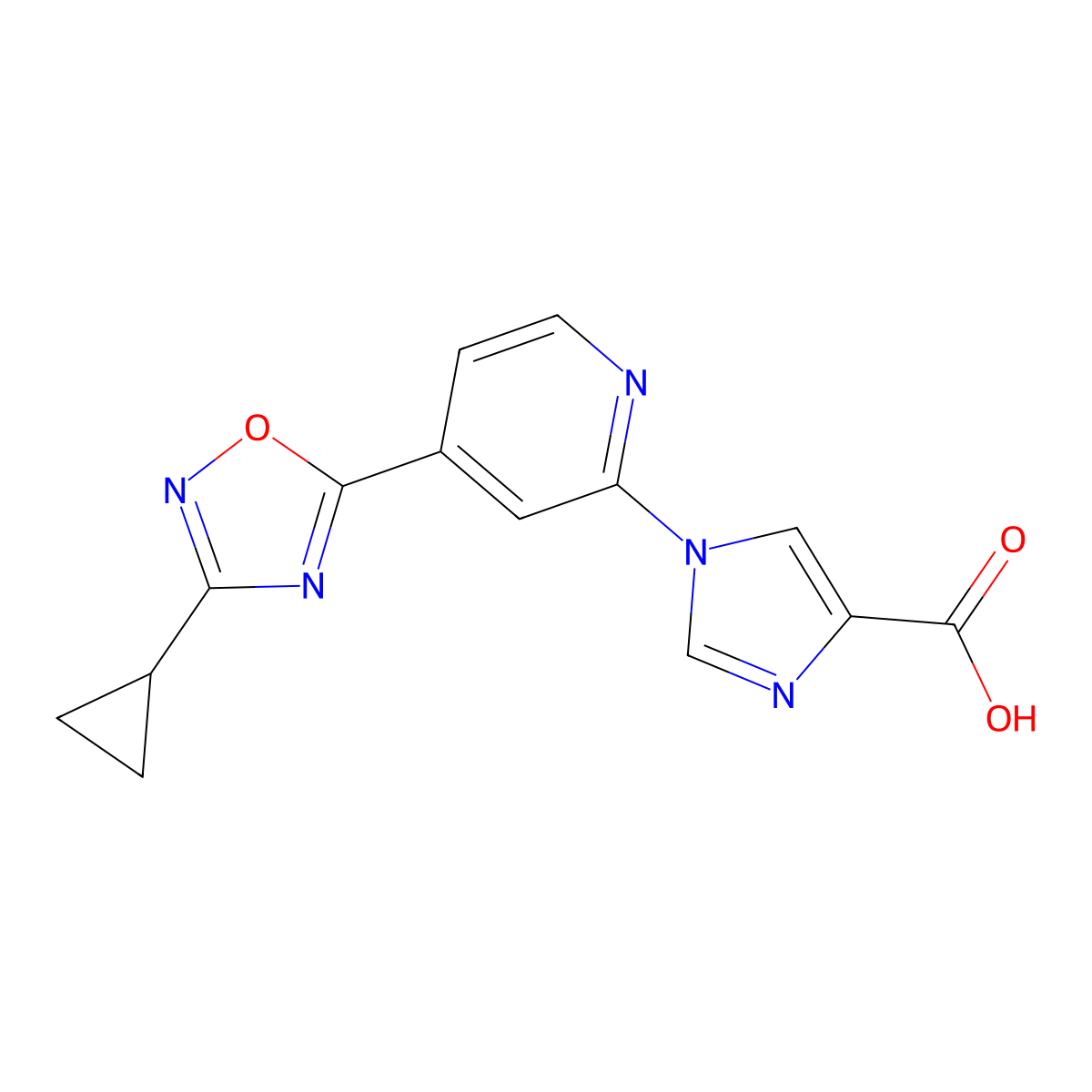 1-[4-(3-cyclopropyl-1,2,4-oxadiazol-5-yl)pyridin-2-yl]-1H-imidazole-4-carboxylic acid molecular structure, CAS 1338689-42-1
