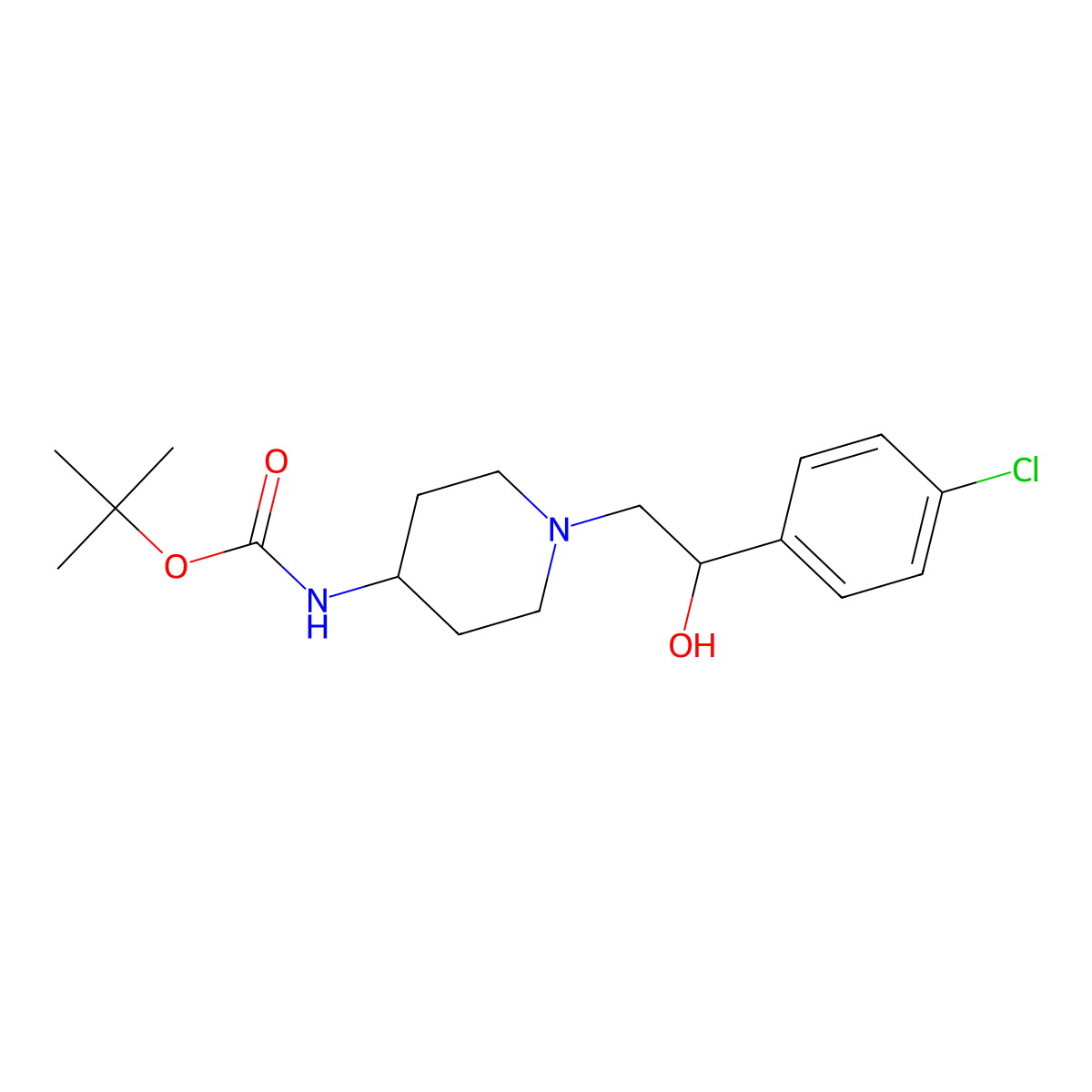 Tert-butyl {1-[2-(4-chlorophenyl)-2-hydroxyethyl]piperidin-4-yl}carbamate molecular structure, CAS 1338691-10-3