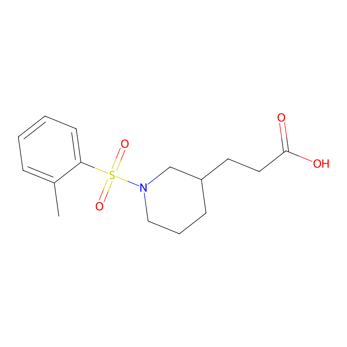 3-[1-(2-Methylbenzenesulfonyl)piperidin-3-yl]propanoic acid molecular structure, CAS 1338692-75-3