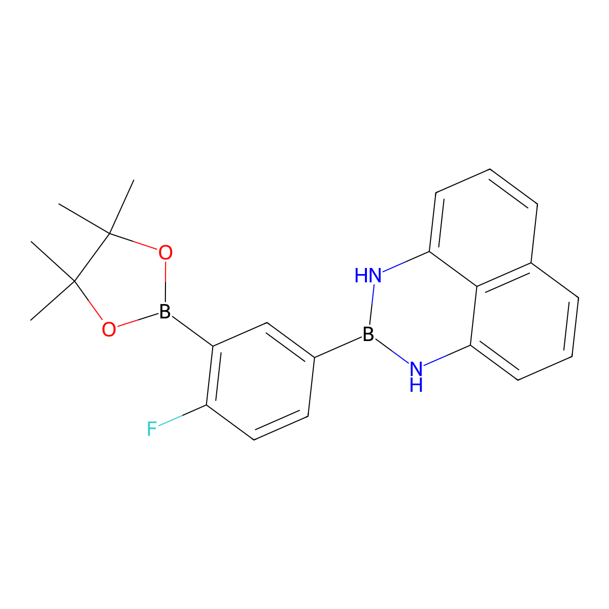 2-(4-Fluoro-3-(4,4,5,5-tetramethyl-1,3,2-dioxaborolan-2-yl)phenyl)-2,3-dihydro-1H-naphtho[1,8-de][1,3,2]diazaborinine molecular structure, CAS 1338697-50-9