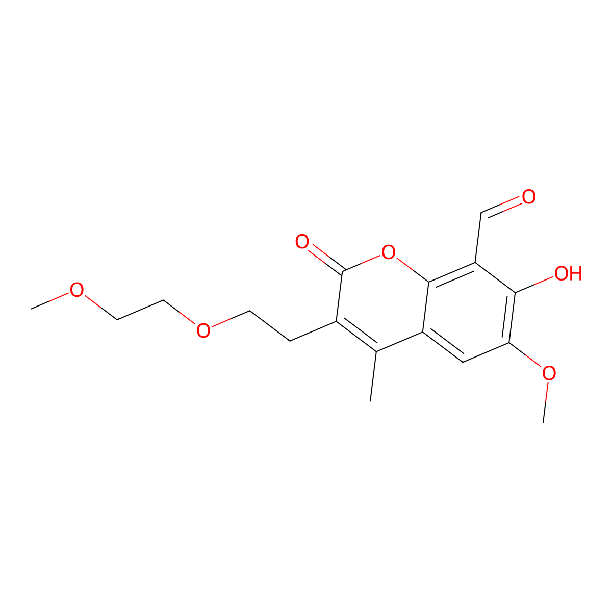 7-Hydroxy-6-methoxy-3-(2-(2-methoxyethoxy)ethyl)-4-methyl-2-oxo-2h-chromene-8-carbaldehyde molecular structure, CAS 1338934-20-5