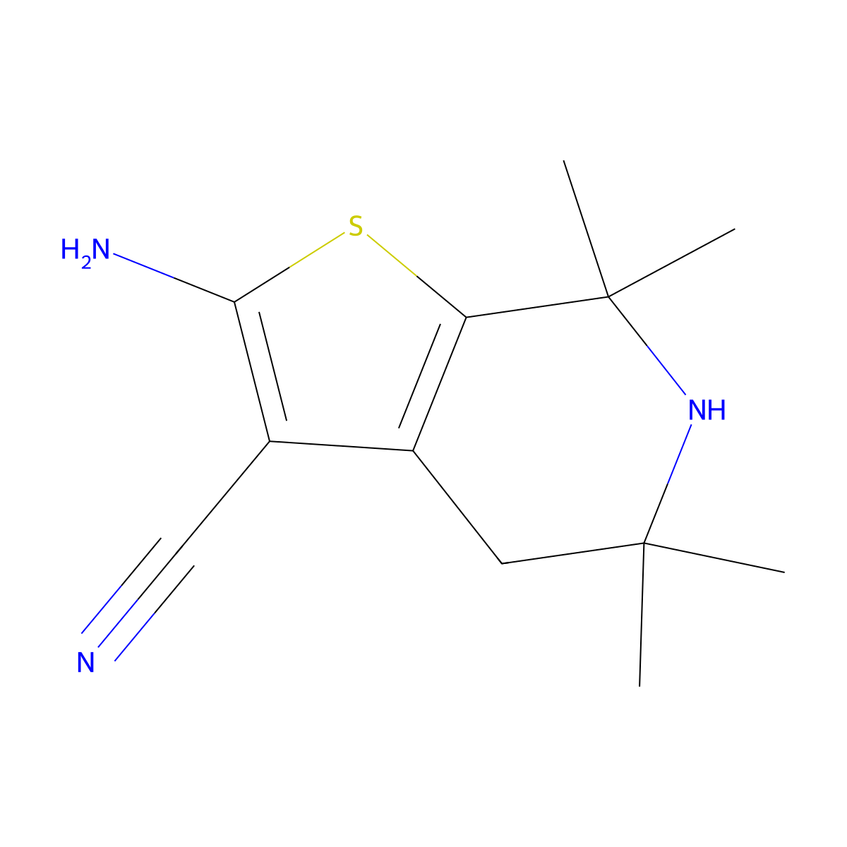 2-amino-5,5,7,7-tetramethyl-4H,5H,6H,7H-thieno[2,3-c]pyridine-3-carbonitrile molecular structure, CAS 133894-39-0