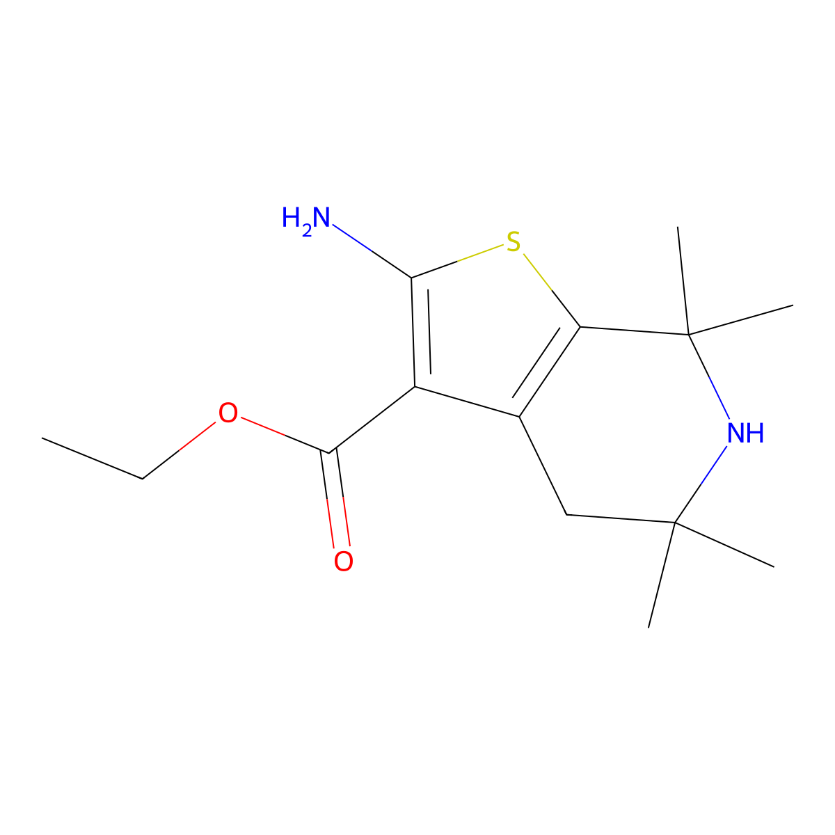 2-Amino-5,5,7,7-tetramethyl-4,5,6,7-tetrahydro-thieno[2,3-c]pyridine-3-carboxylic acid ethyl ester molecular structure, CAS 133894-40-3