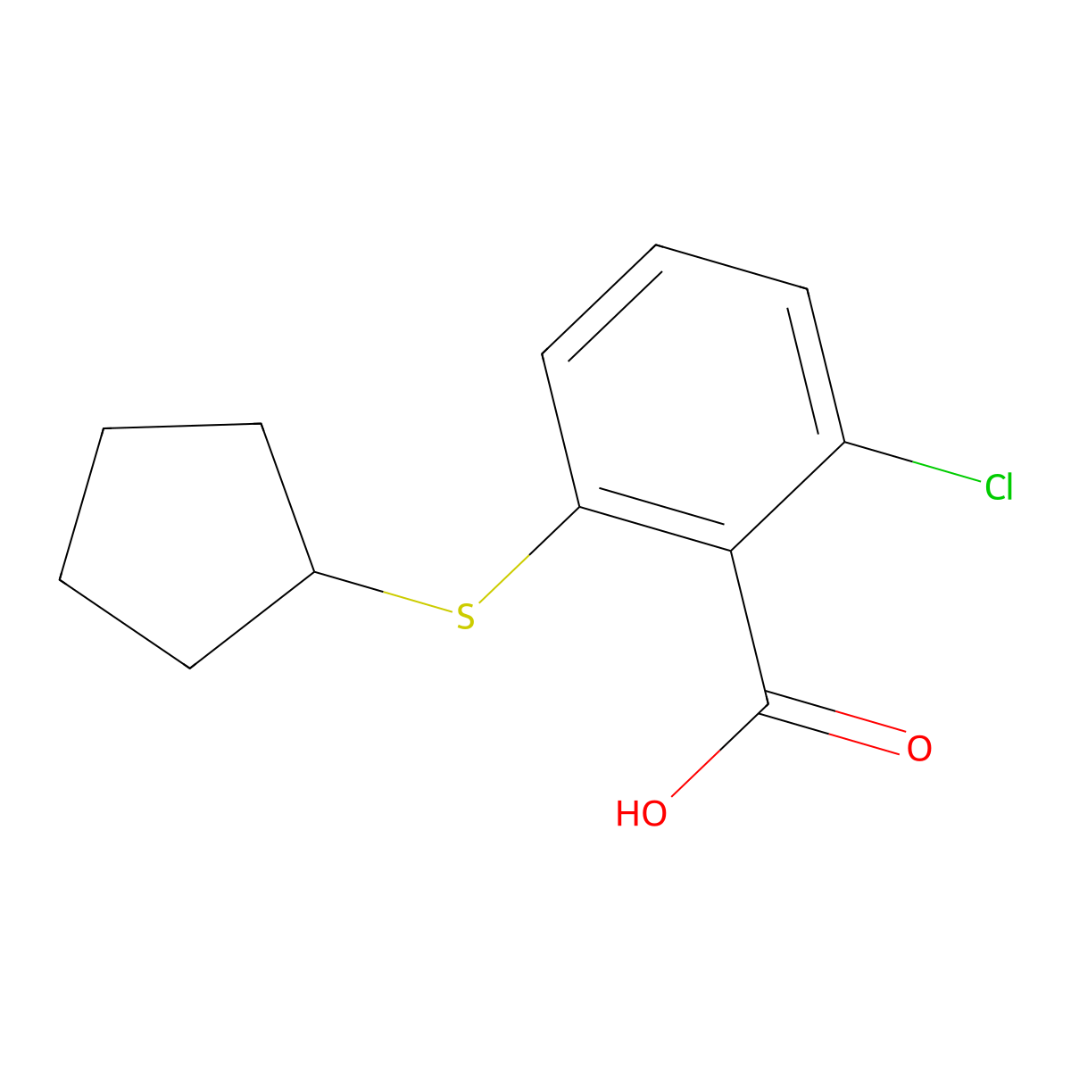 2-Chloro-6-(cyclopentylsulfanyl)benzoic acid molecular structure, CAS 1338949-07-7