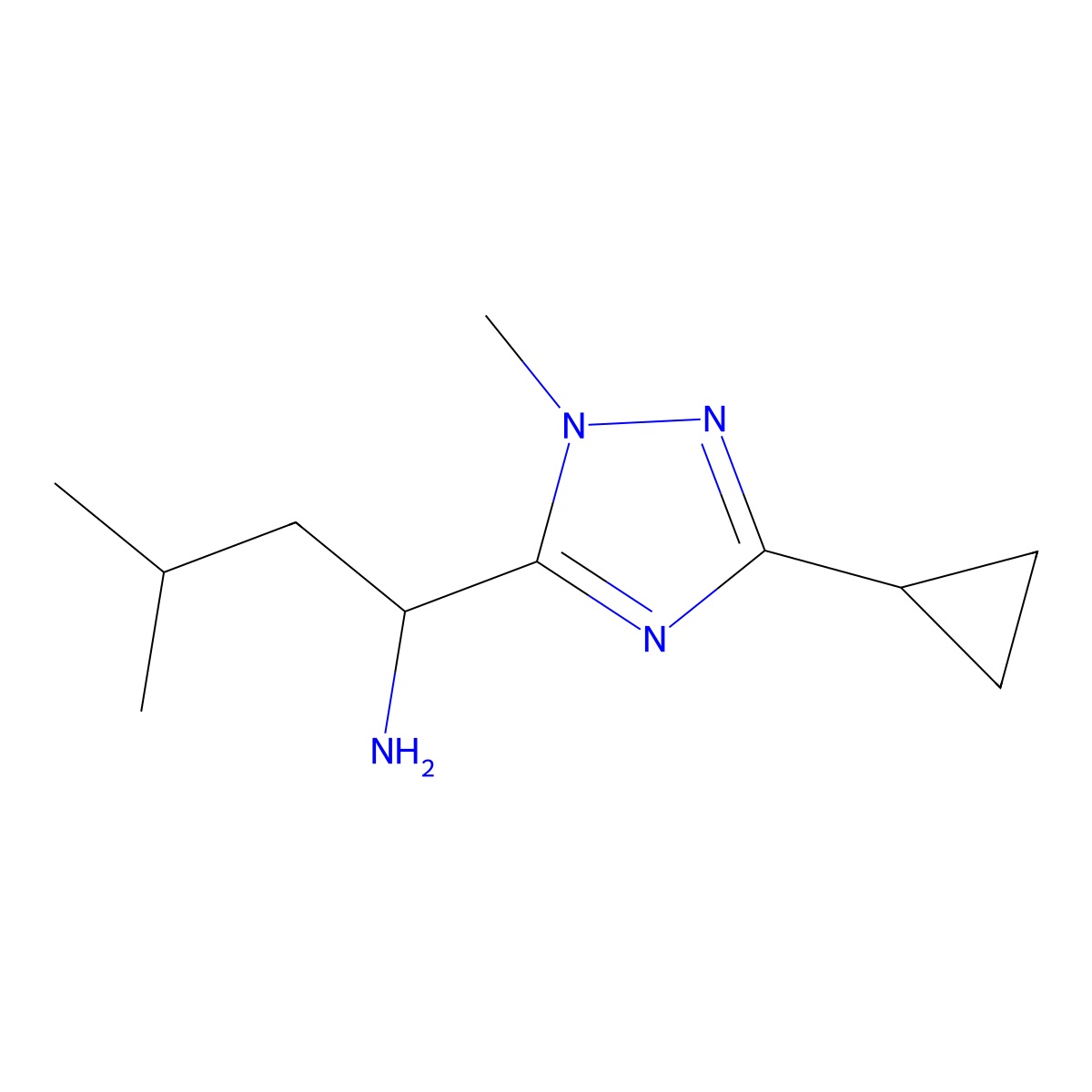 1-(3-Cyclopropyl-1-methyl-1h-1,2,4-triazol-5-yl)-3-methylbutan-1-amine molecular structure, CAS 1338958-70-5