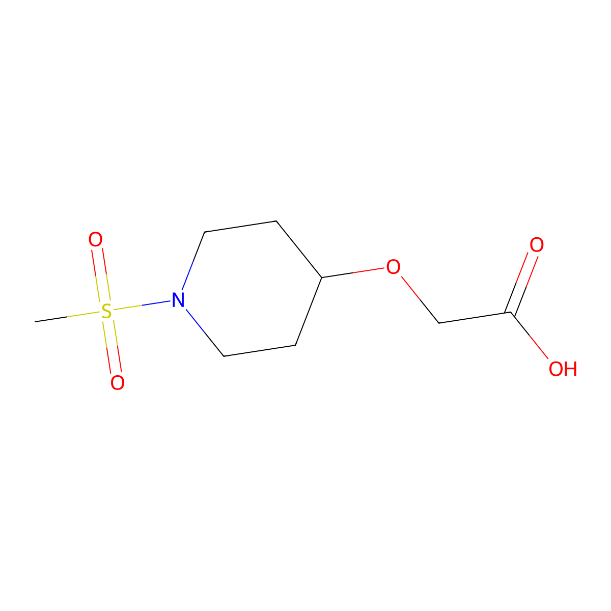 2-((1-Methanesulfonylpiperidin-4-yl)oxy)acetic acid molecular structure, CAS 1338965-39-1