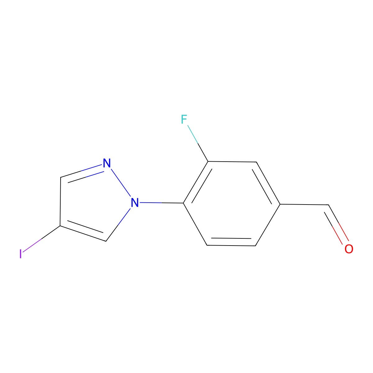 3-Fluoro-4-(4-iodo-1h-pyrazol-1-yl)benzaldehyde molecular structure, CAS 1338981-07-9
