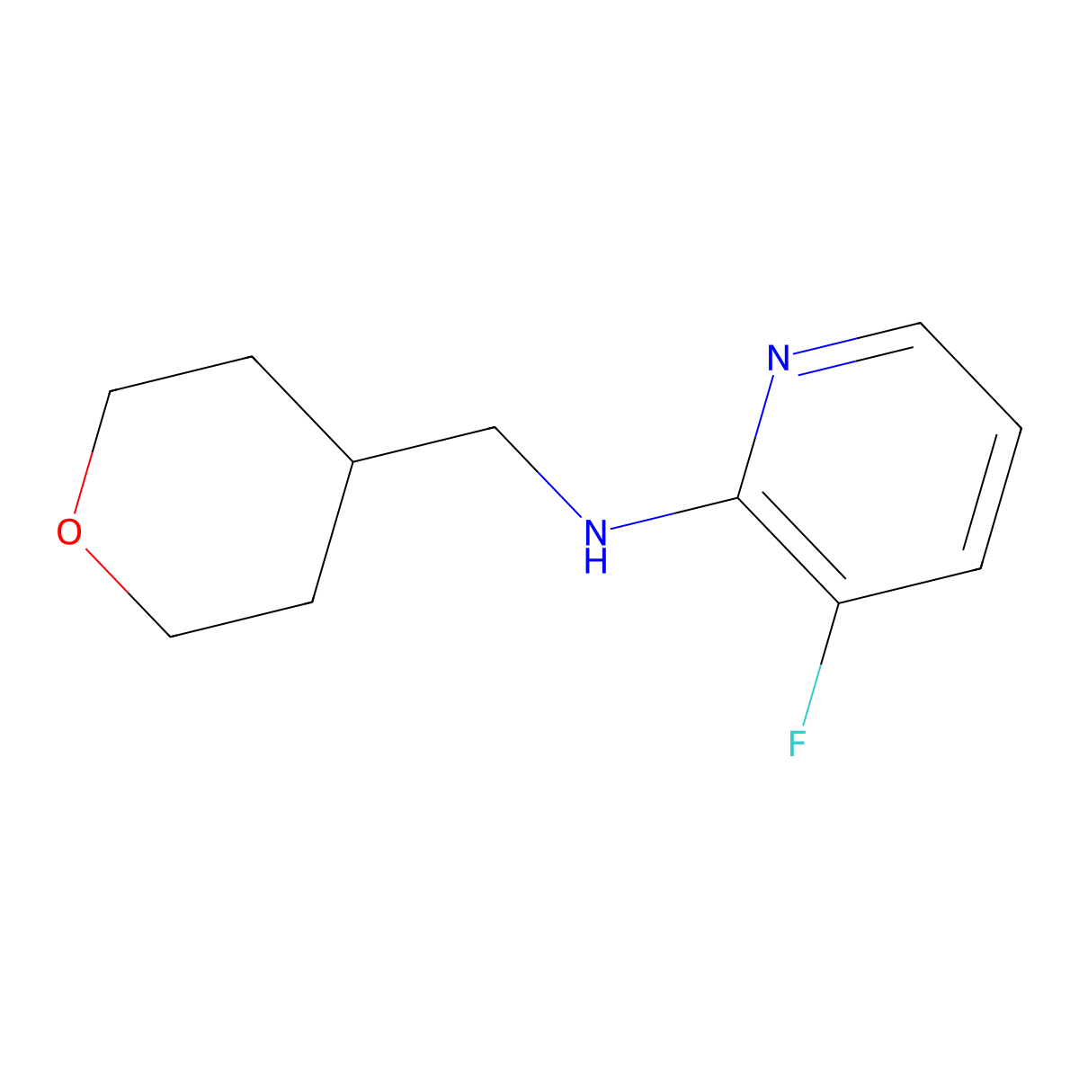 3-fluoro-N-[(oxan-4-yl)methyl]pyridin-2-amine molecular structure, CAS 1338988-79-6
