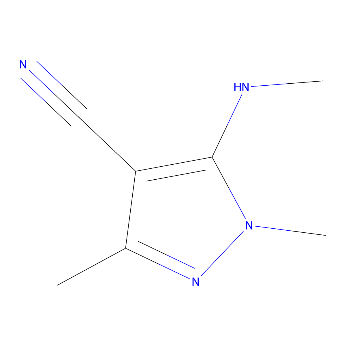 1,3-Dimethyl-5-(methylamino)-1H-pyrazole-4-carbonitrile molecular structure, CAS 1338999-09-9