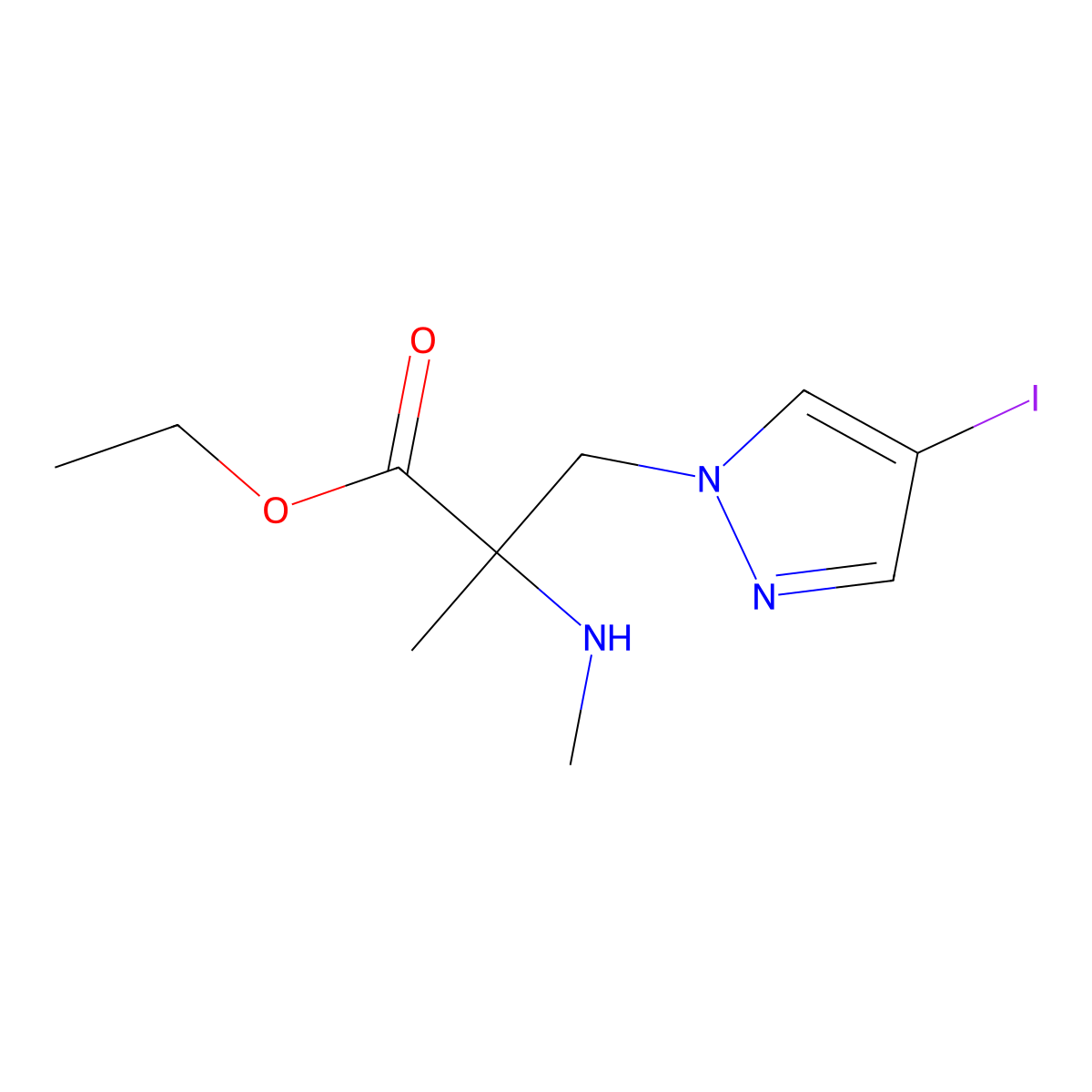 Ethyl 3-(4-iodo-1h-pyrazol-1-yl)-2-methyl-2-(methylamino)propanoate molecular structure, CAS 1338999-67-9