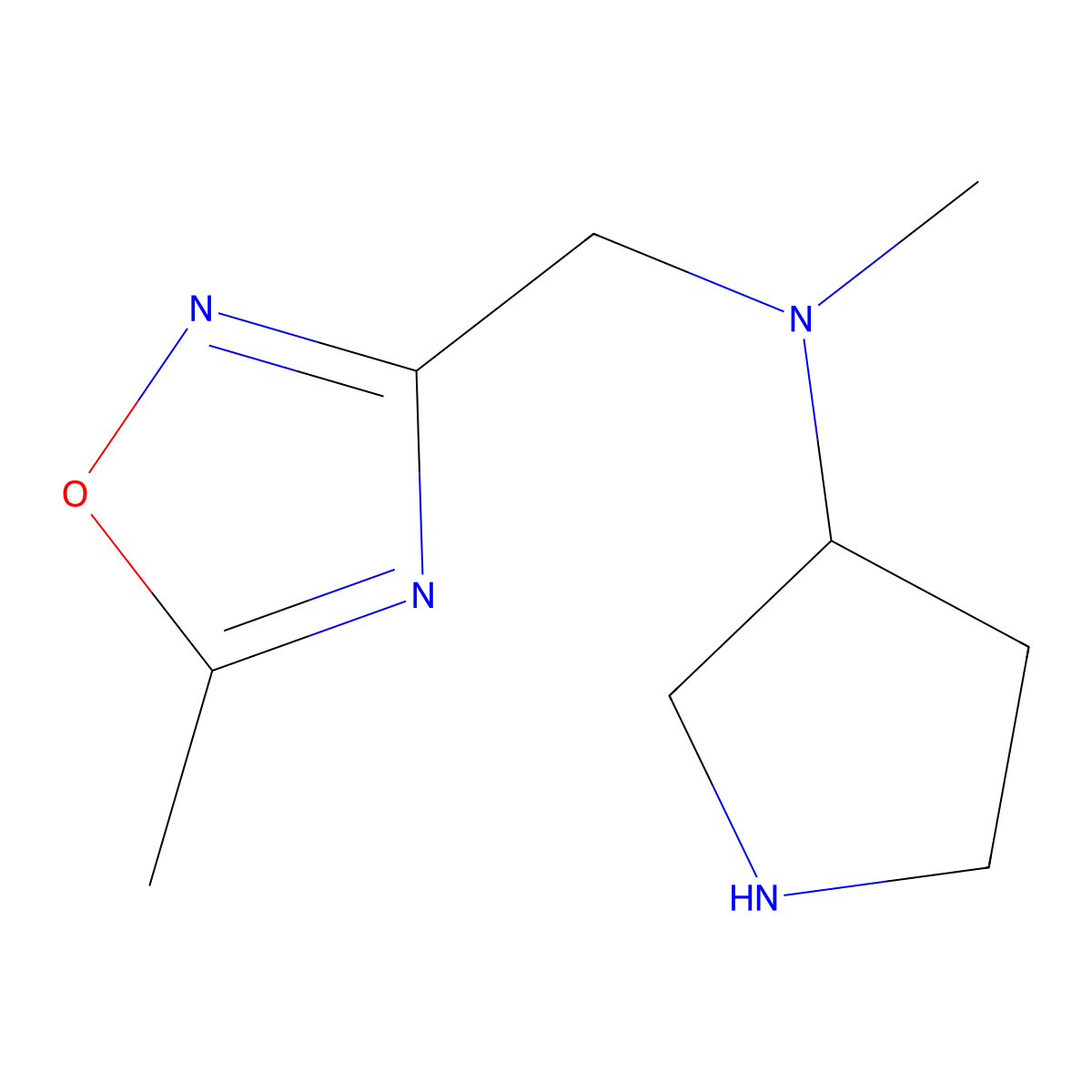 N-methyl-N-[(5-methyl-1,2,4-oxadiazol-3-yl)methyl]pyrrolidin-3-amine molecular structure, CAS 1339001-25-0