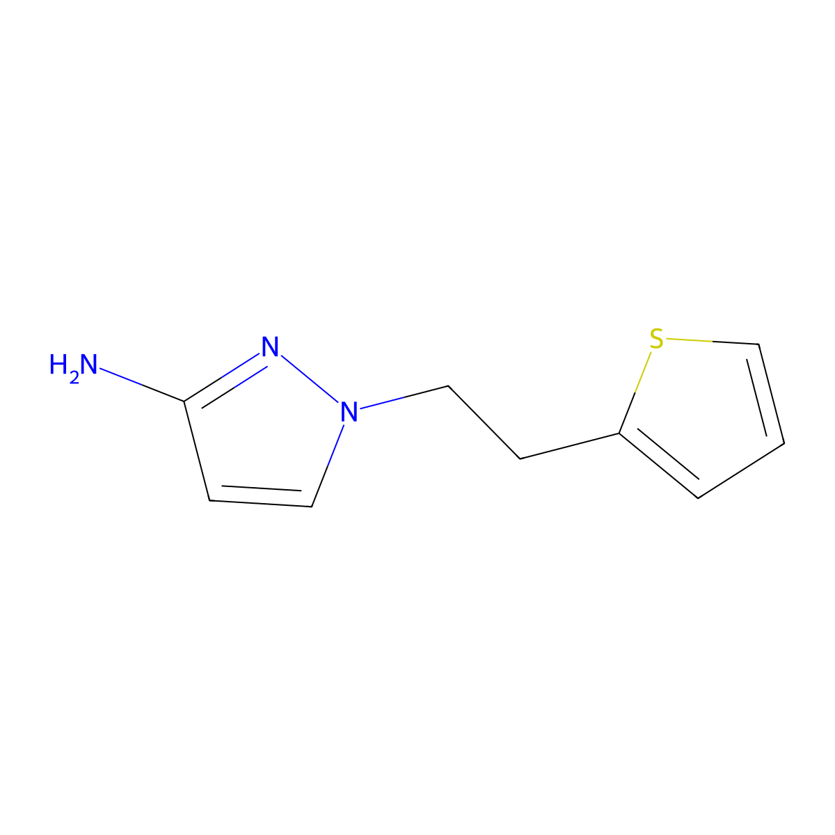 1-[2-(thiophen-2-yl)ethyl]-1H-pyrazol-3-amine molecular structure, CAS 1339002-92-4