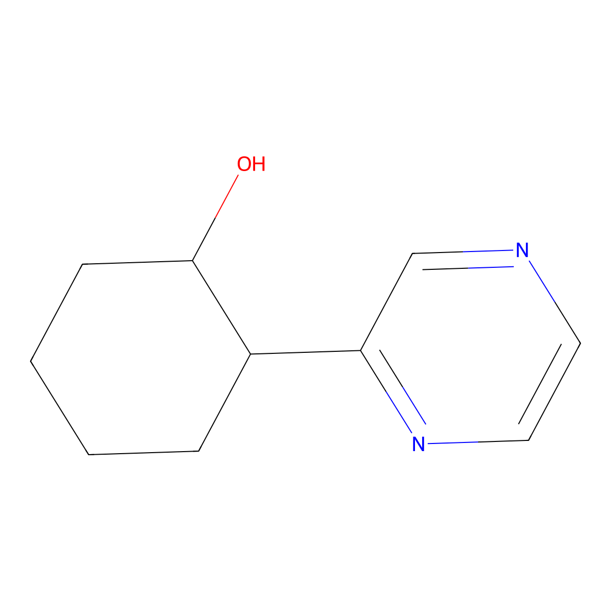 2-(Pyrazin-2-yl)cyclohexan-1-ol molecular structure, CAS 1339019-15-6
