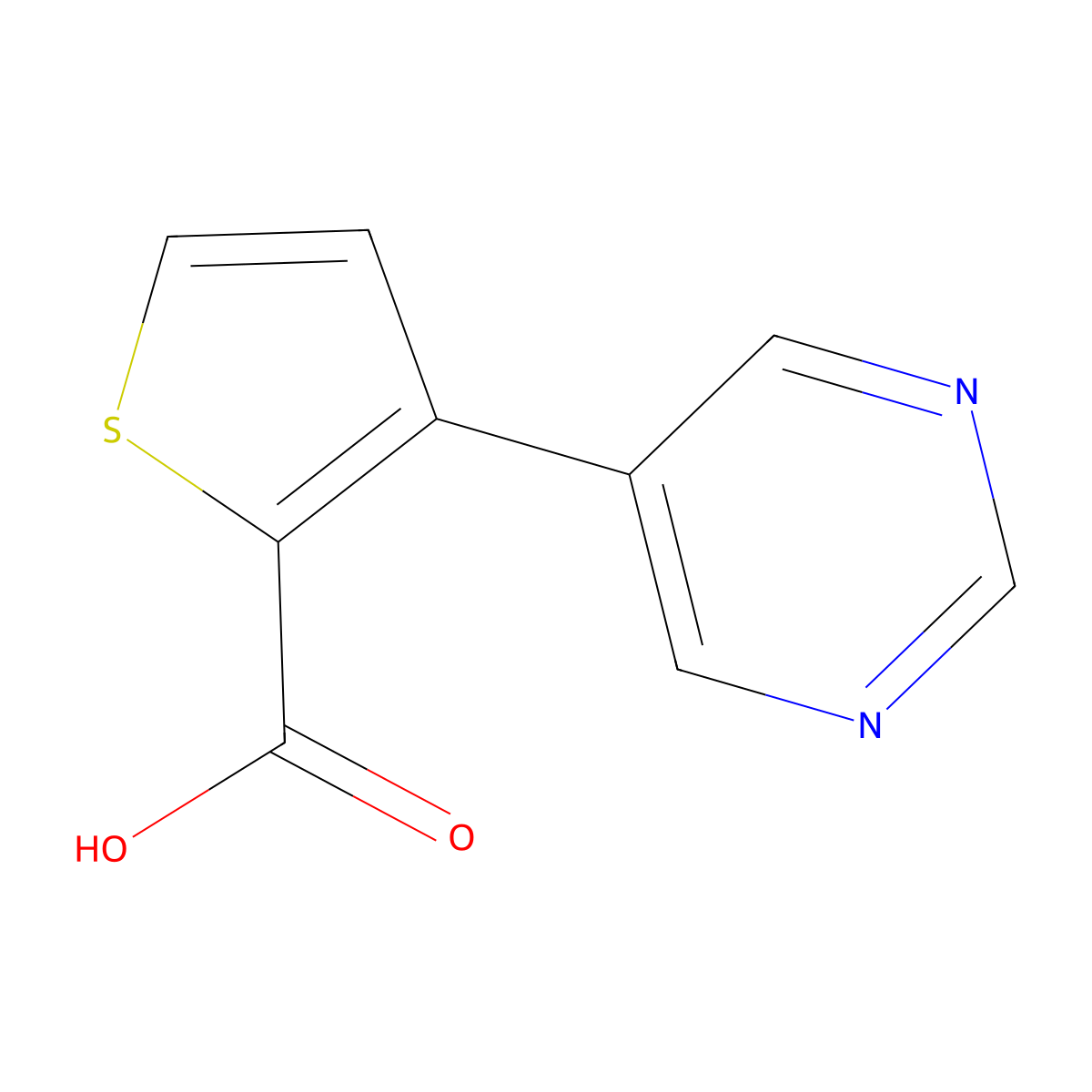 3-(Pyrimidin-5-yl)thiophene-2-carboxylic acid molecular structure, CAS 1339019-31-6