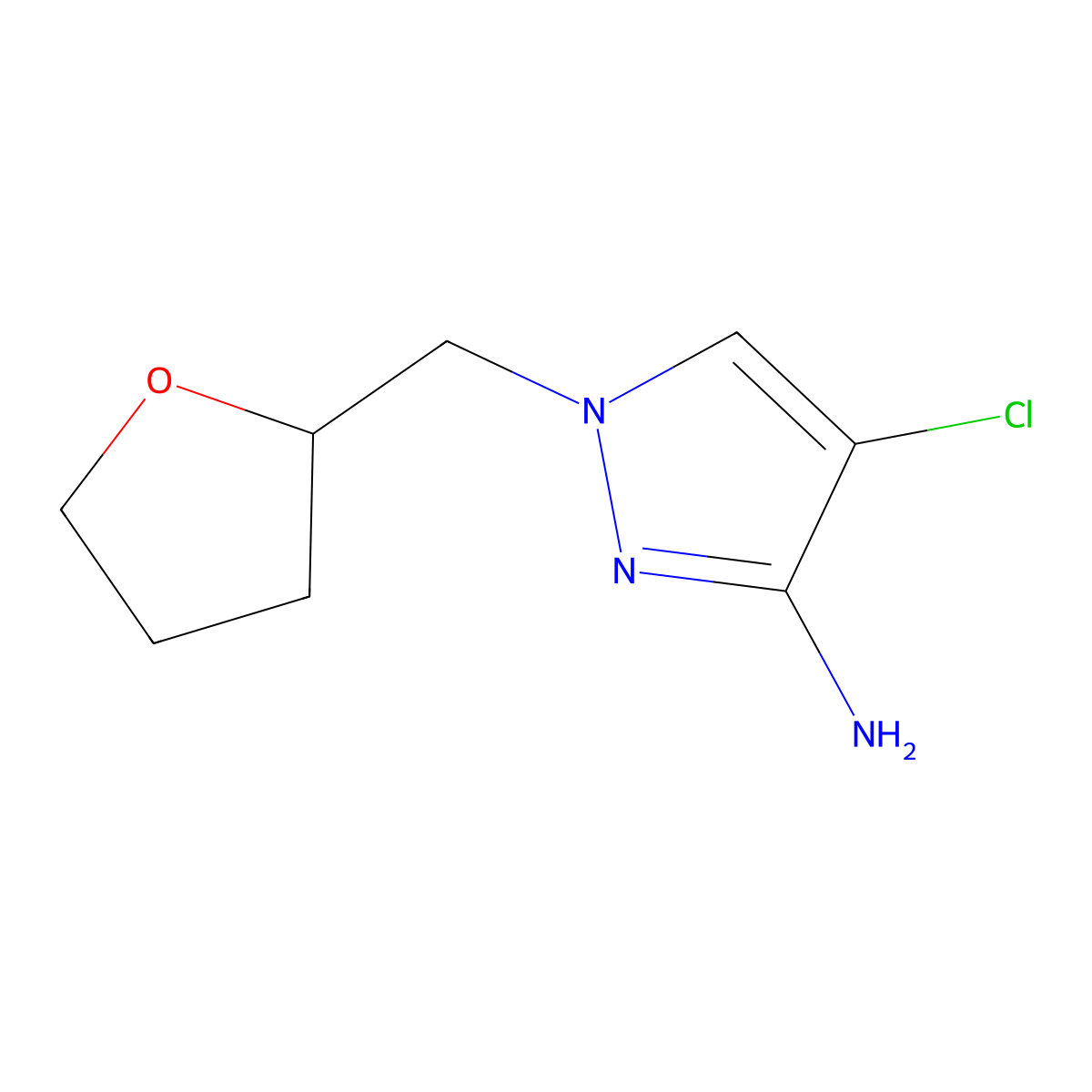 4-Chloro-1-[(oxolan-2-yl)methyl]-1H-pyrazol-3-amine molecular structure, CAS 1339020-51-7