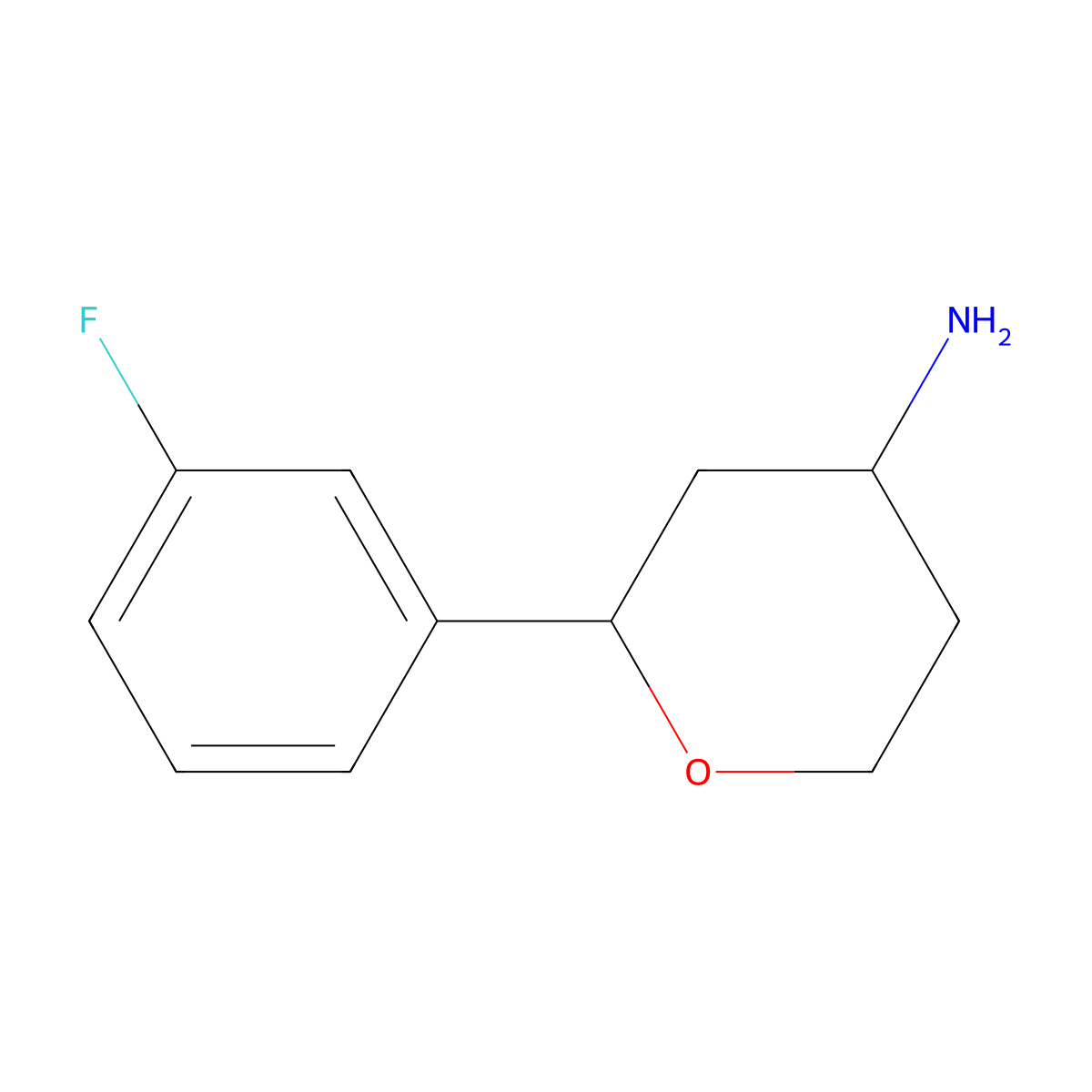 2-(3-Fluorophenyl)oxan-4-amine molecular structure, CAS 1339031-07-0