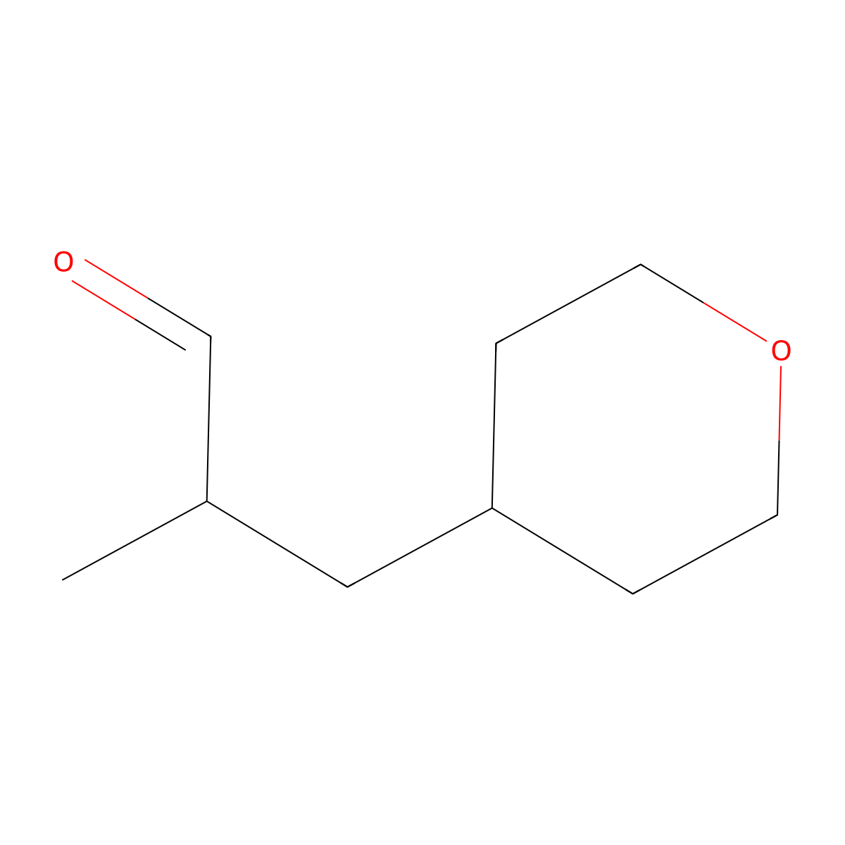 2-Methyl-3-(oxan-4-yl)propanal molecular structure, CAS 1339031-38-7