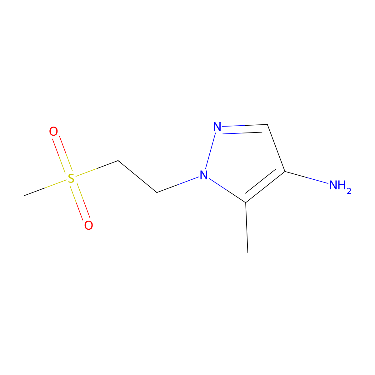 1-(2-methanesulfonylethyl)-5-methyl-1H-pyrazol-4-amine molecular structure, CAS 1339043-01-4