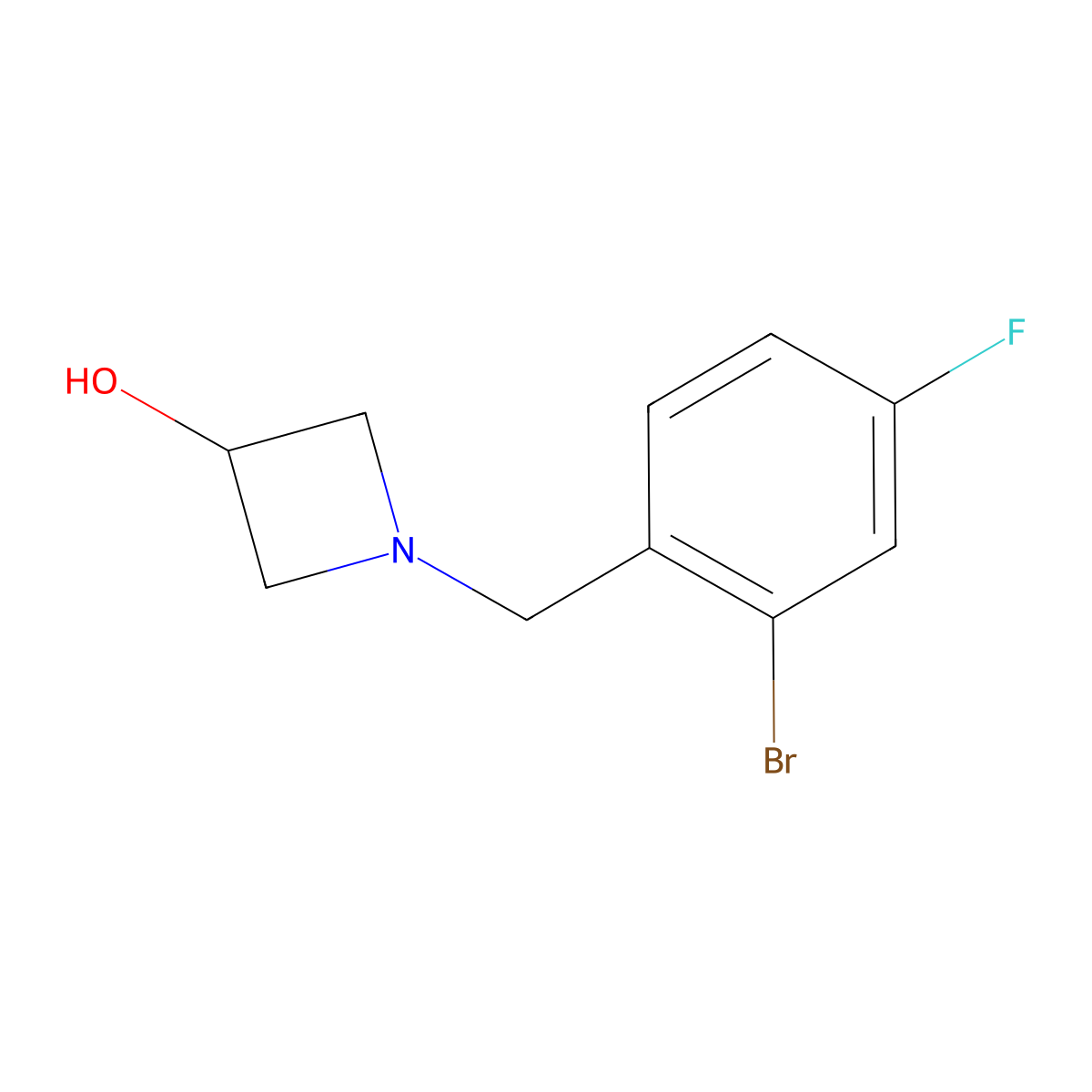 1-[(2-Bromo-4-fluorophenyl)methyl]azetidin-3-ol molecular structure, CAS 1339047-73-2