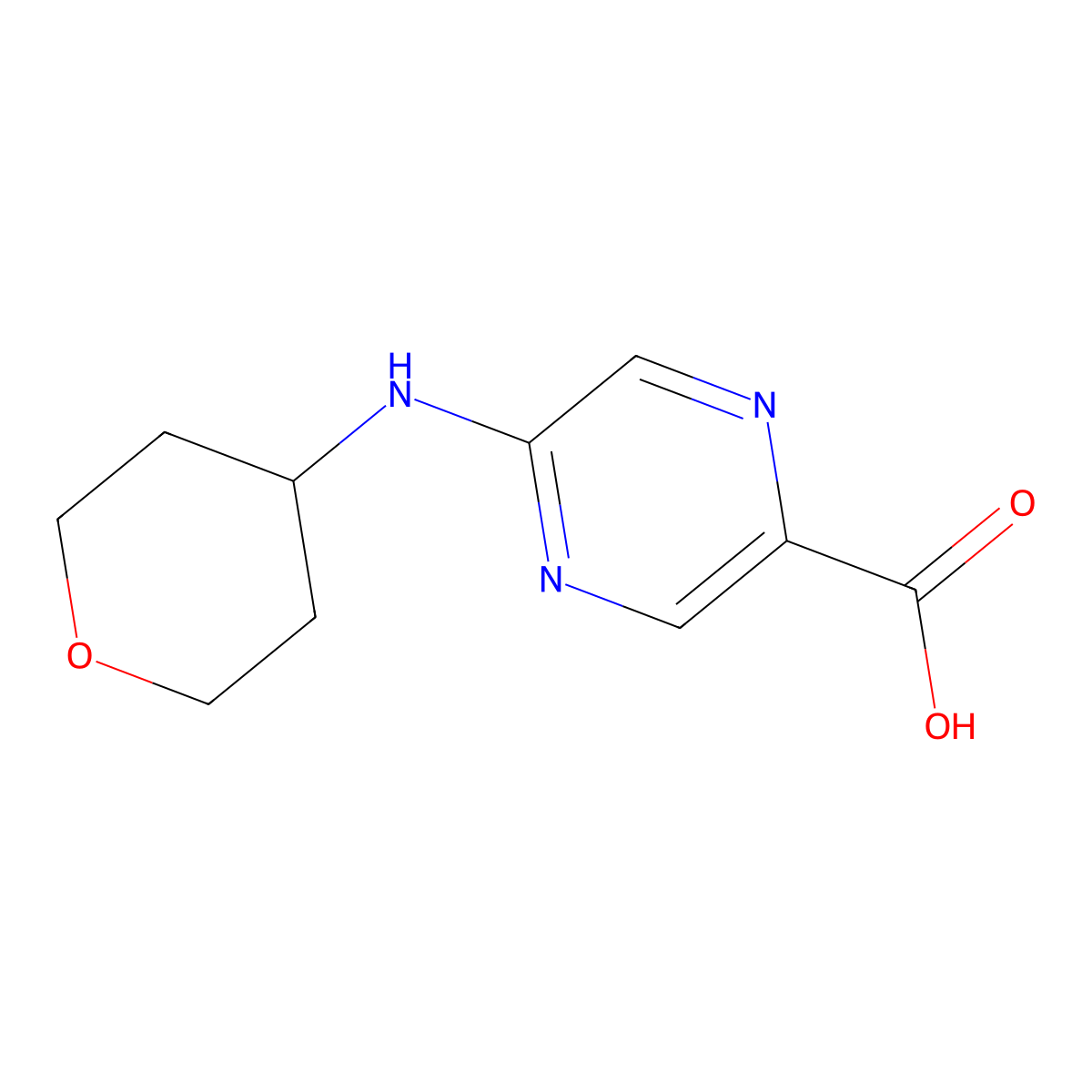5-[(Oxan-4-yl)amino]pyrazine-2-carboxylic acid molecular structure, CAS 1339056-30-2