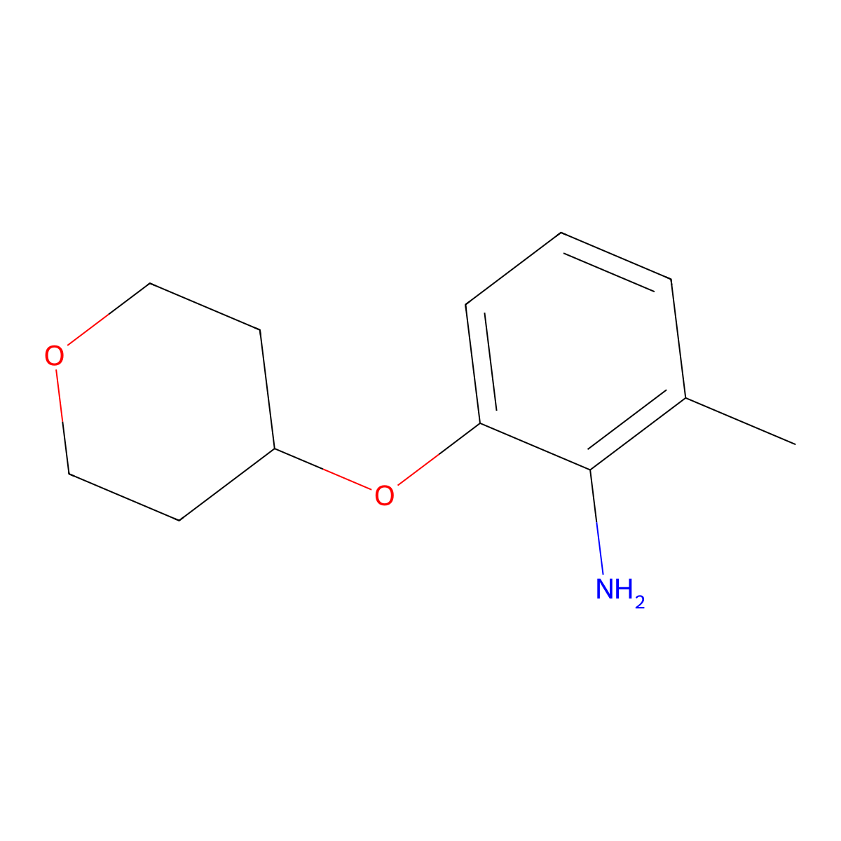 Benzenamine, 2-methyl-6-[(tetrahydro-2H-pyran-4-yl)oxy]- molecular structure, CAS 1339070-82-4