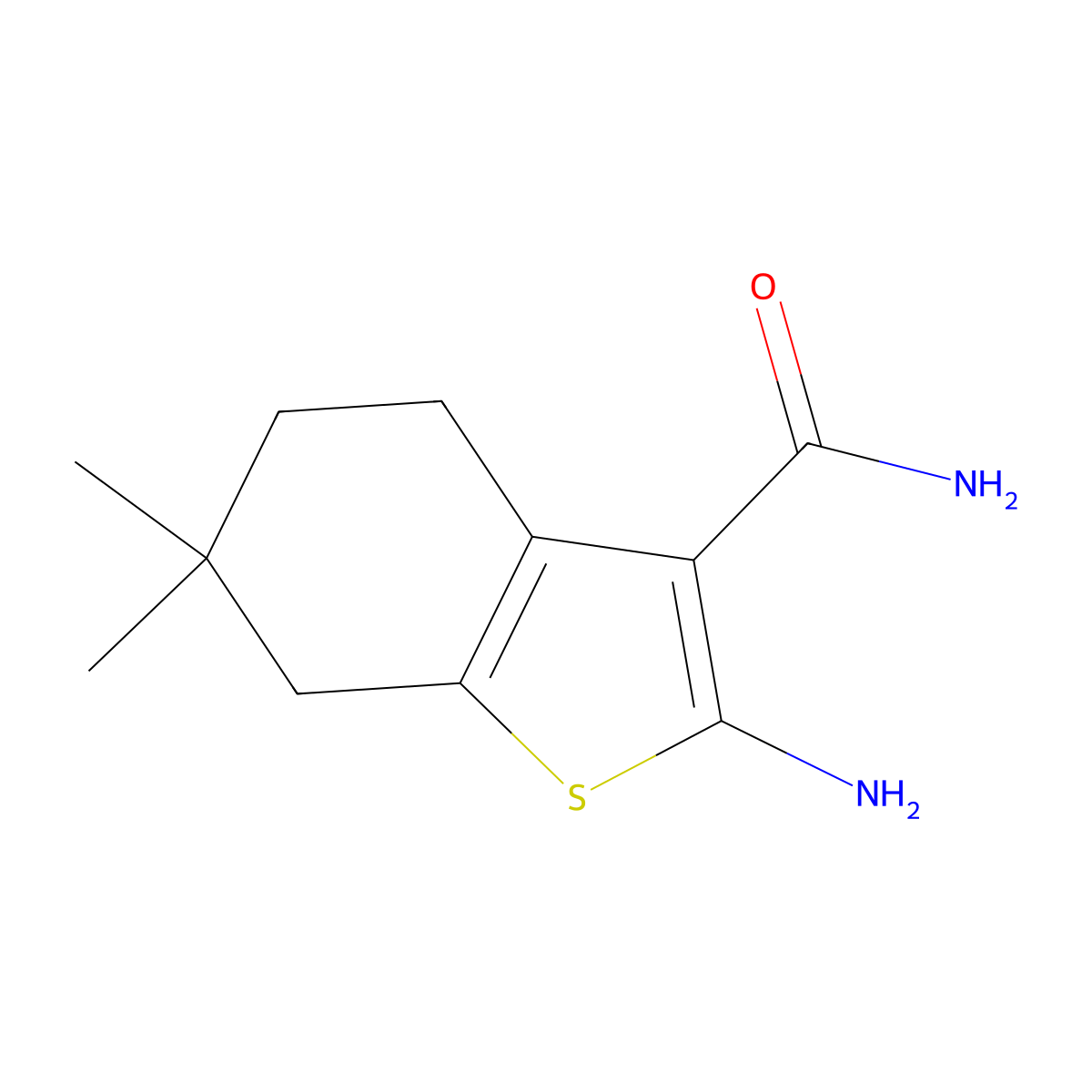 2-Amino-6,6-dimethyl-4,5,6,7-tetrahydro-1-benzothiophene-3-carboxamide molecular structure, CAS 1339071-24-7