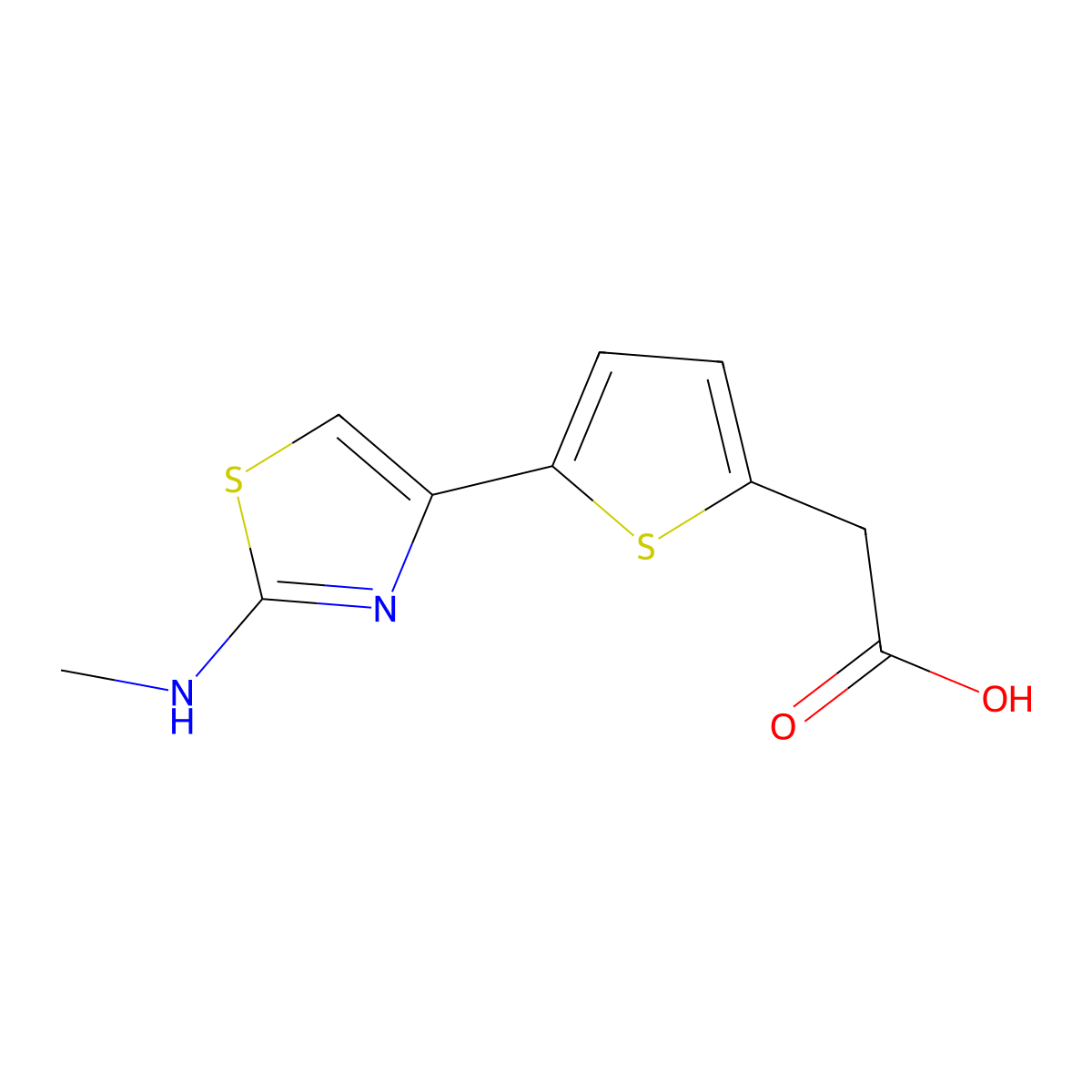 2-{5-[2-(Methylamino)-1,3-thiazol-4-yl]thiophen-2-yl}acetic acid molecular structure, CAS 1339074-00-8