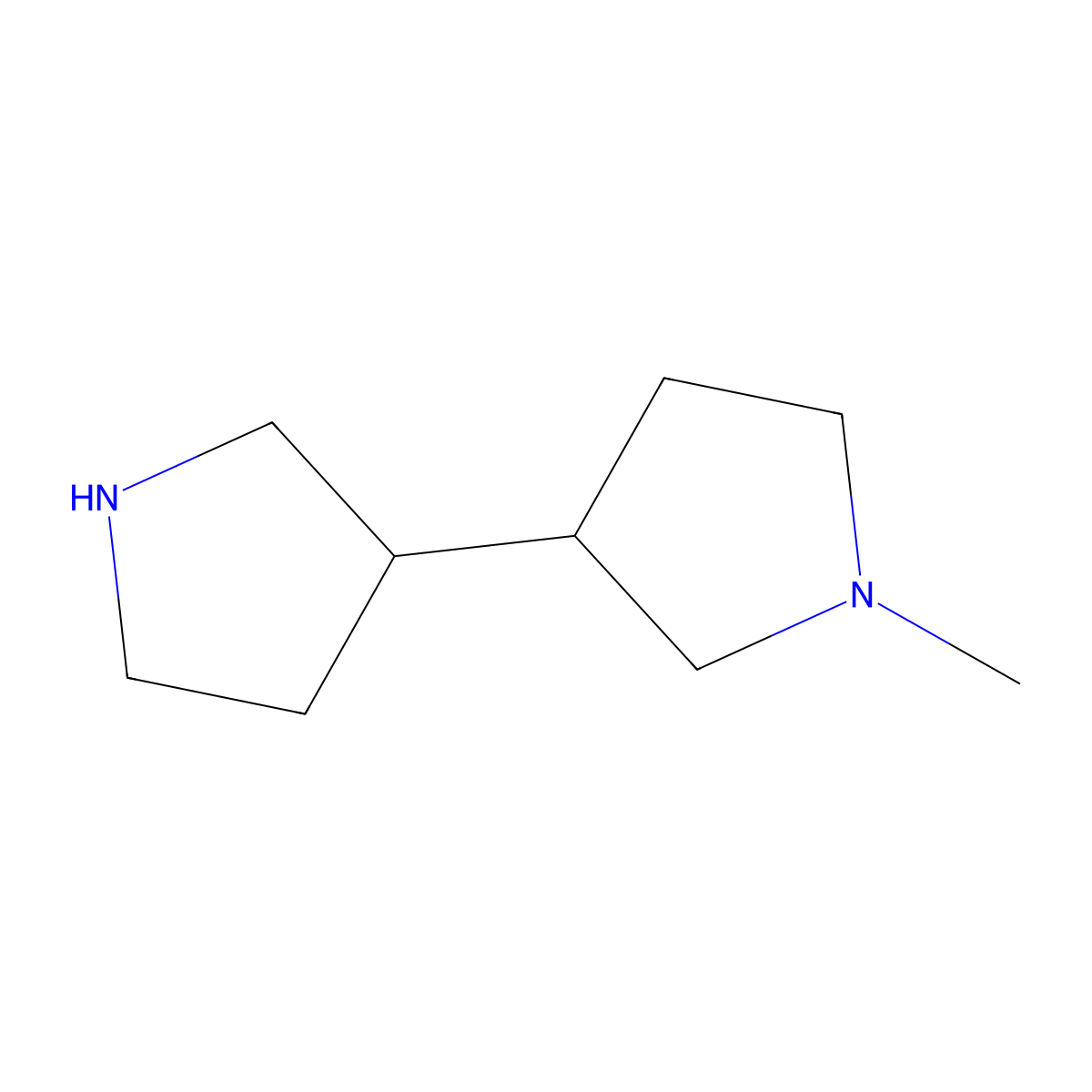 1-Methyl-3-(pyrrolidin-3-yl)pyrrolidine molecular structure, CAS 1339075-94-3