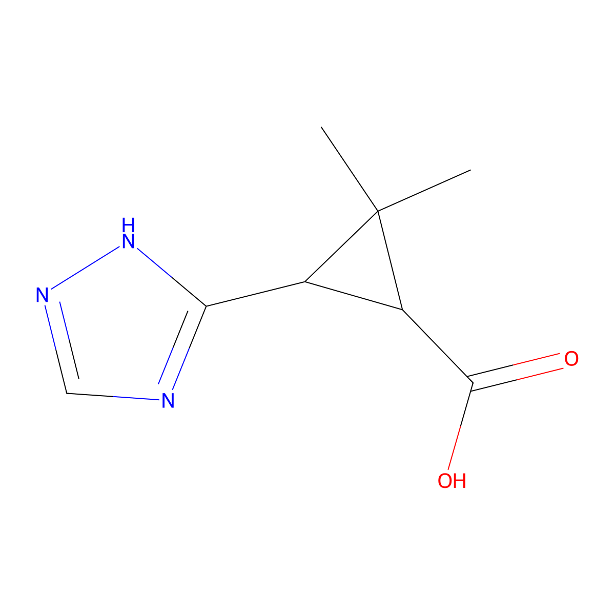 2,2-dimethyl-3-(1H-1,2,4-triazol-3-yl)cyclopropane-1-carboxylic acid molecular structure, CAS 1339078-51-1