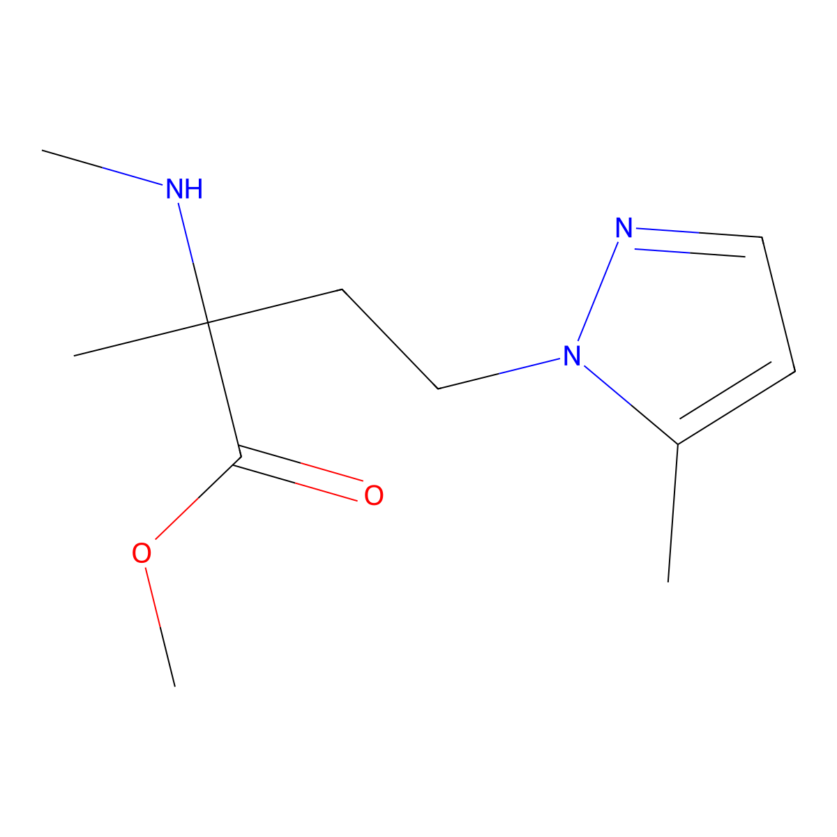 Methyl 2-methyl-4-(5-methyl-1h-pyrazol-1-yl)-2-(methylamino)butanoate molecular structure, CAS 1339087-91-0