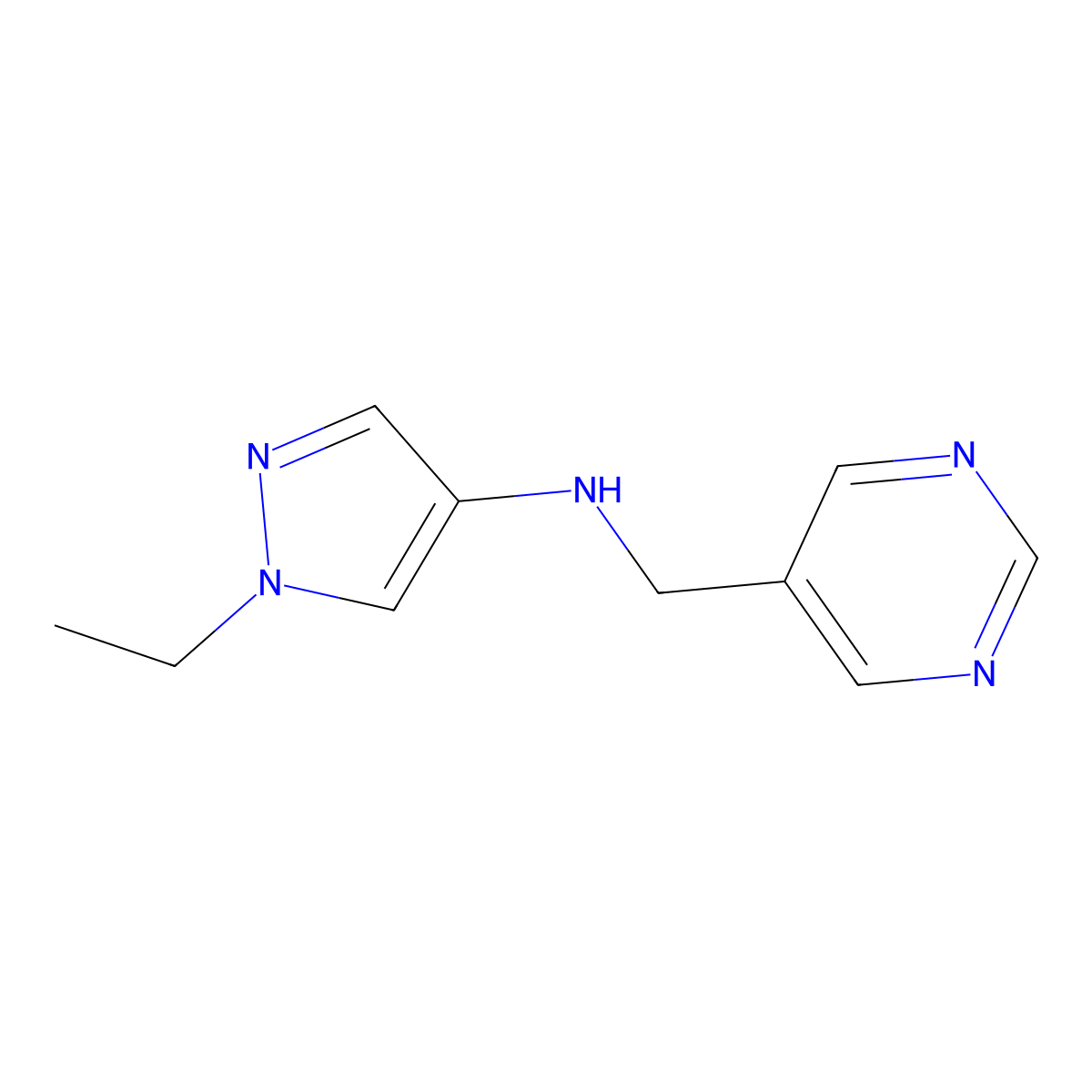1-Ethyl-N-(pyrimidin-5-ylmethyl)-1H-pyrazol-4-amine molecular structure, CAS 1339090-16-2