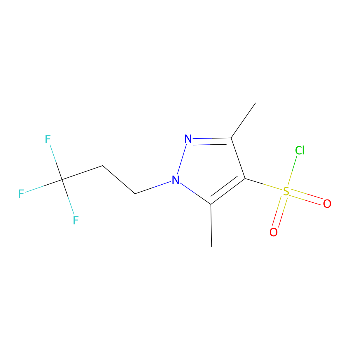 3,5-dimethyl-1-(3,3,3-trifluoropropyl)-1H-pyrazole-4-sulfonyl chloride molecular structure, CAS 1339091-50-7