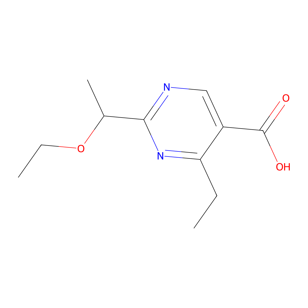 2-(1-Ethoxyethyl)-4-ethylpyrimidine-5-carboxylic acid molecular structure, CAS 1339094-68-6