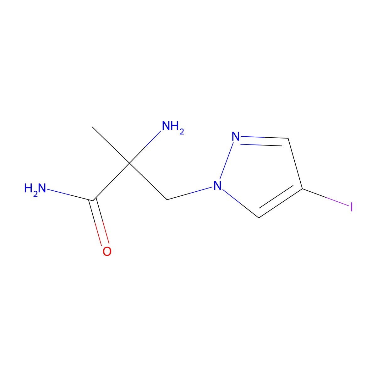 2-Amino-3-(4-iodo-1H-pyrazol-1-yl)-2-methylpropanamide molecular structure, CAS 1339109-29-3