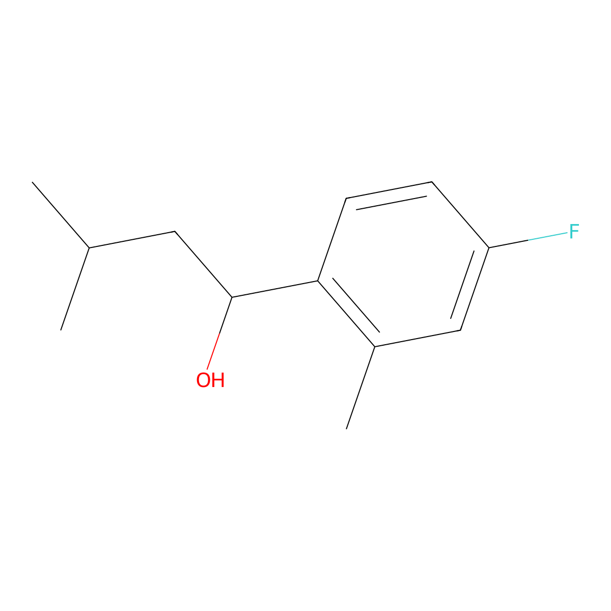 1-(4-Fluoro-2-methylphenyl)-3-methylbutan-1-ol molecular structure, CAS 1339112-93-4