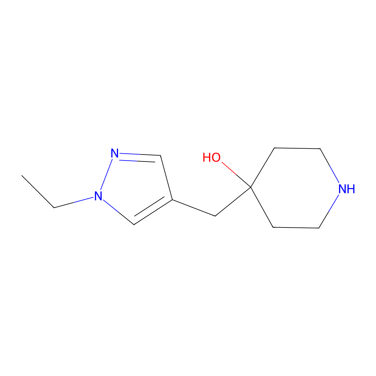 4-((1-Ethyl-1h-pyrazol-4-yl)methyl)piperidin-4-ol molecular structure, CAS 1339115-45-5