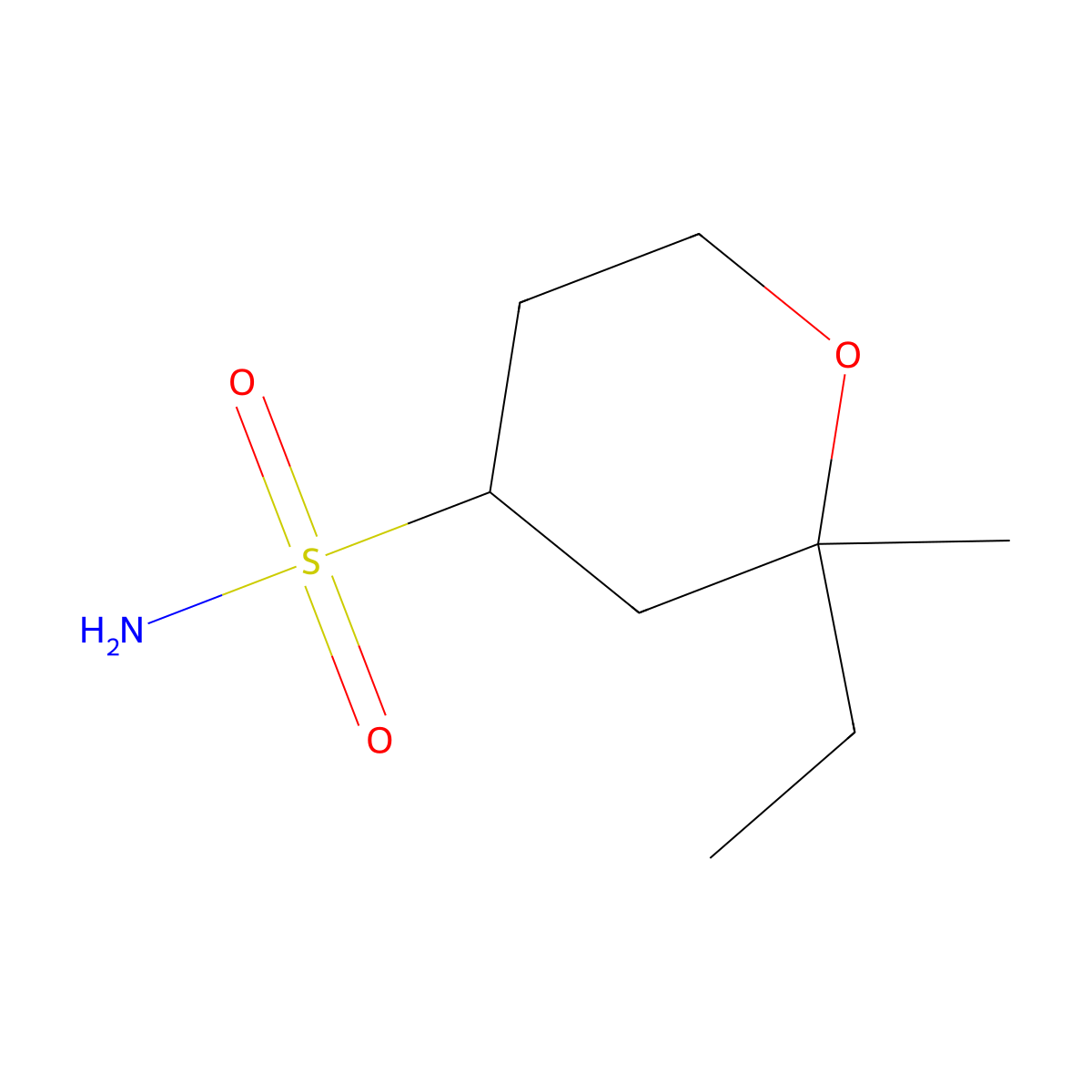 2-Ethyl-2-methyloxane-4-sulfonamide molecular structure, CAS 1339116-89-0