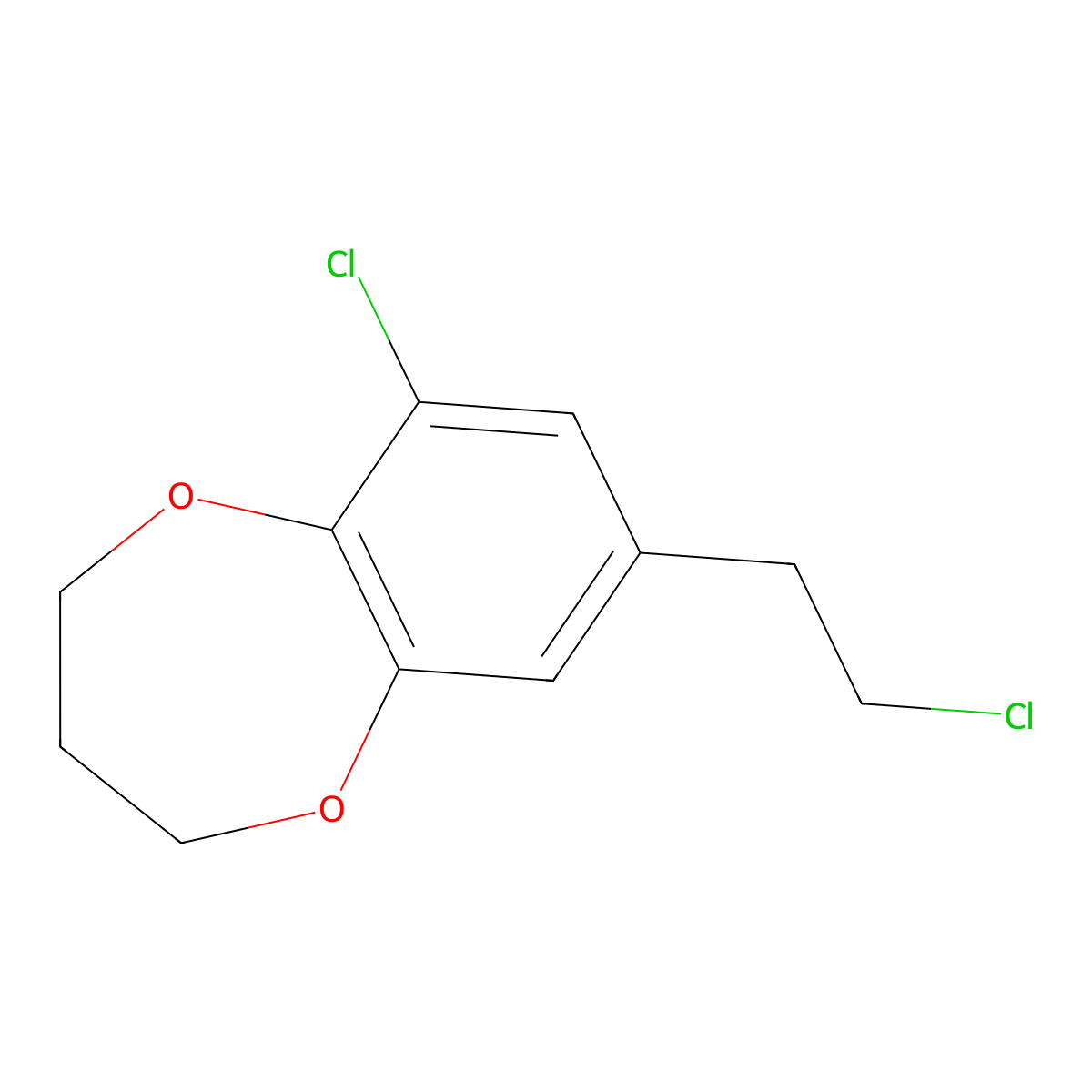 6-chloro-8-(2-chloroethyl)-3,4-dihydro-2H-1,5-benzodioxepine molecular structure, CAS 1339128-13-0
