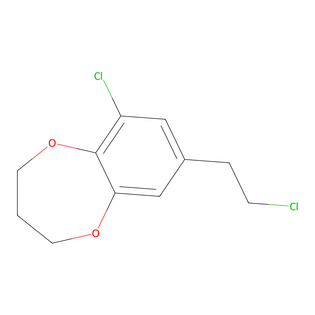 6-chloro-8-(2-chloroethyl)-3,4-dihydro-2H-1,5-benzodioxepine molecular structure, CAS 1339128-13-0