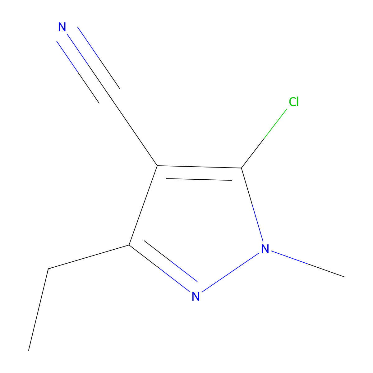 5-chloro-3-ethyl-1-methyl-1H-pyrazole-4-carbonitrile molecular structure, CAS 1339128-47-0