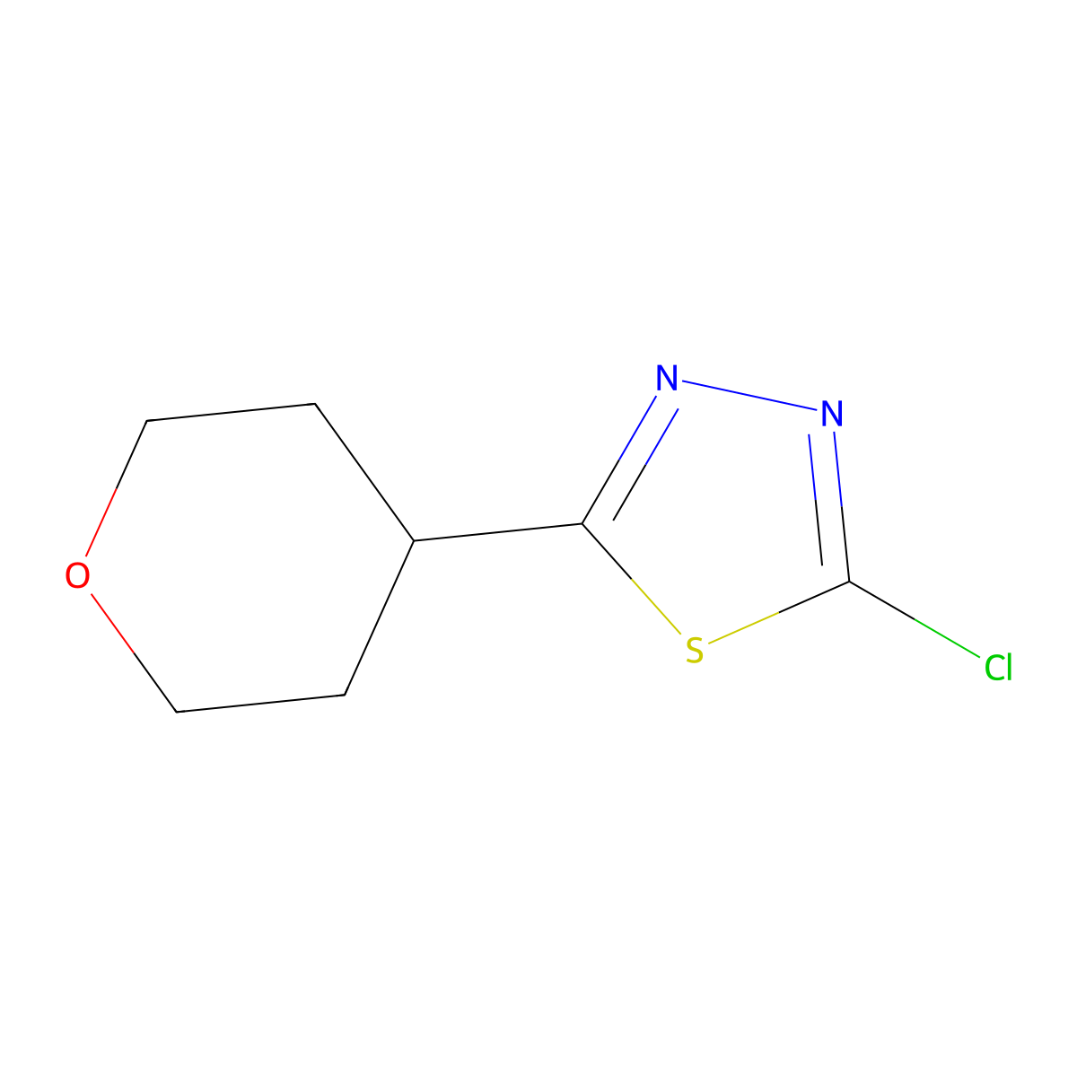 2-Chloro-5-(oxan-4-yl)-1,3,4-thiadiazole molecular structure, CAS 1339133-93-5