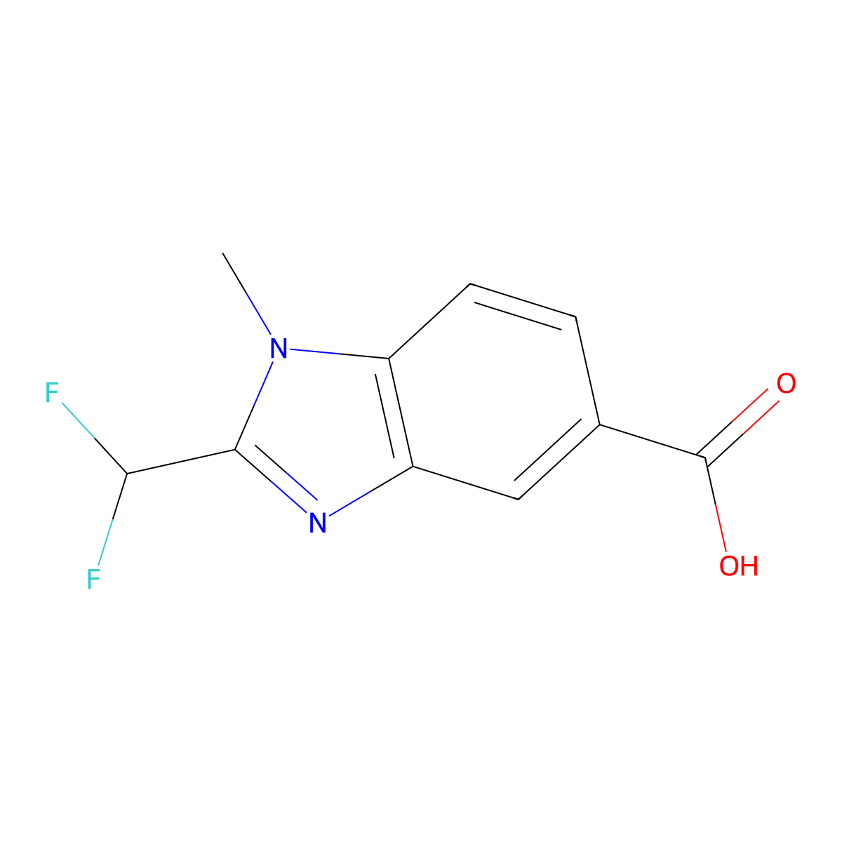 2-(difluoromethyl)-1-methyl-1H-1,3-benzodiazole-5-carboxylic acid molecular structure, CAS 1339147-00-0