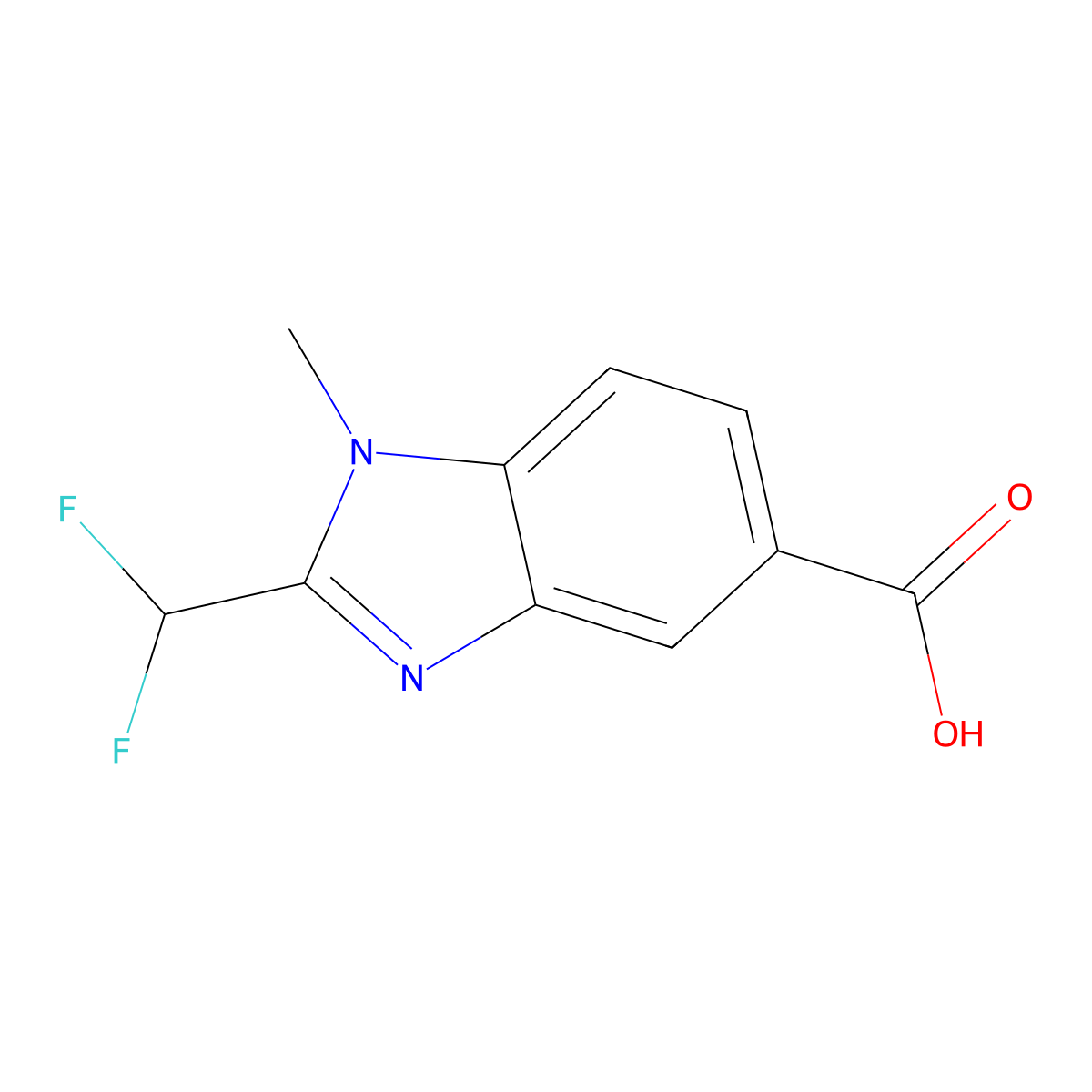 2-(difluoromethyl)-1-methyl-1H-1,3-benzodiazole-5-carboxylic acid molecular structure, CAS 1339147-00-0