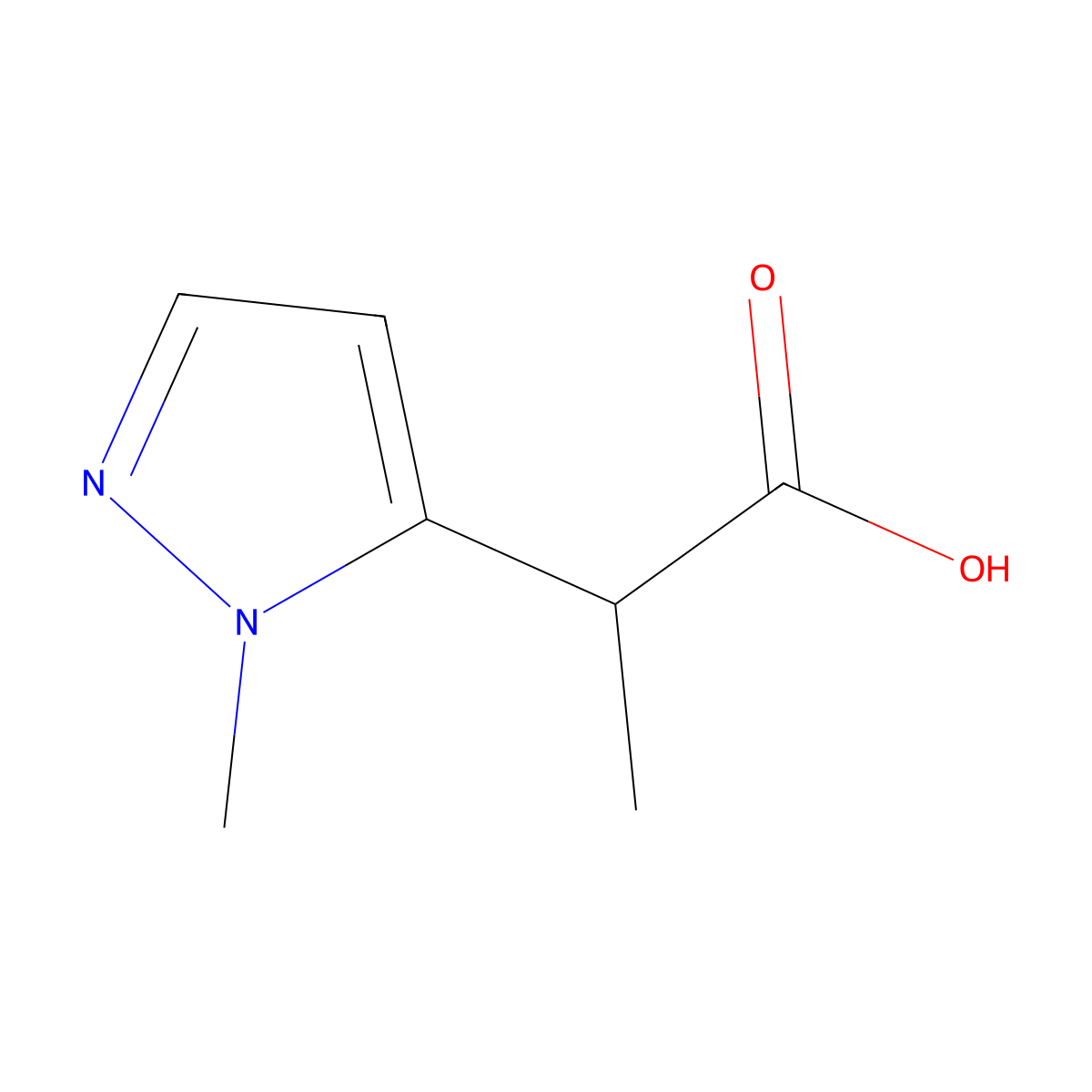 2-(1-methyl-1H-pyrazol-5-yl)propanoic acid molecular structure, CAS 1339150-49-0