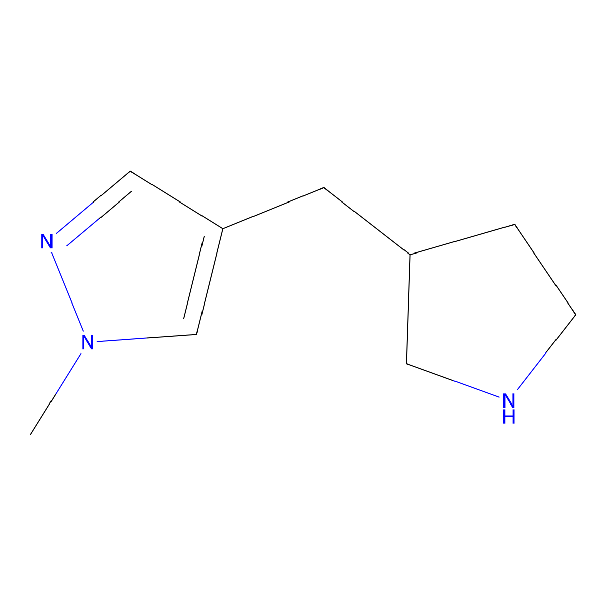 1-methyl-4-(pyrrolidin-3-ylmethyl)-1H-pyrazole molecular structure, CAS 1339153-35-3