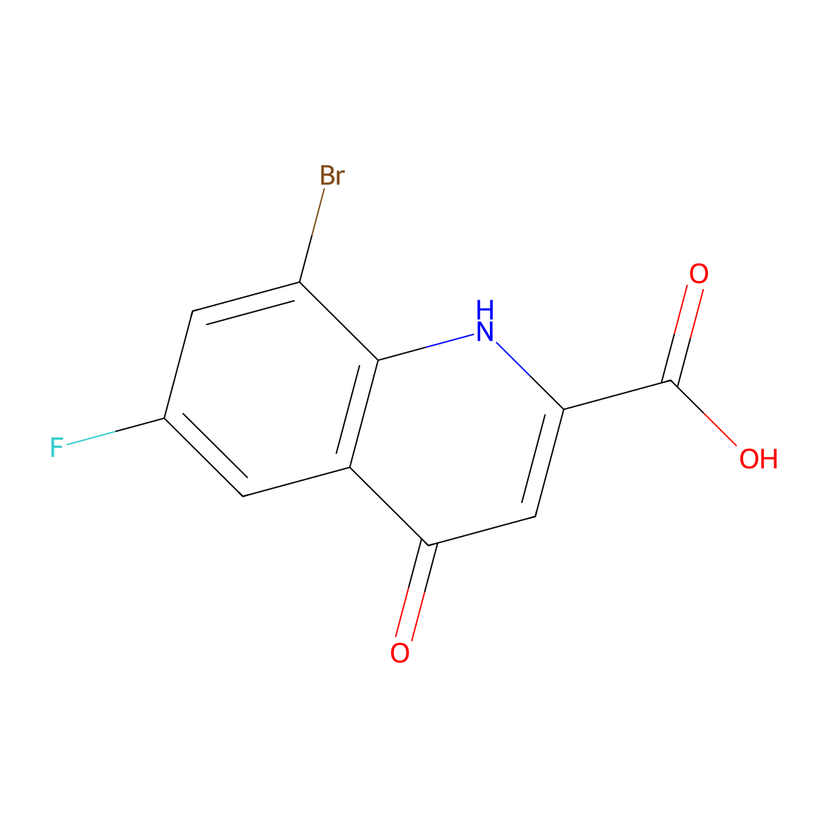 8-Bromo-6-fluoro-4-oxo-1,4-dihydroquinoline-2-carboxylic acid molecular structure, CAS 1339156-37-4