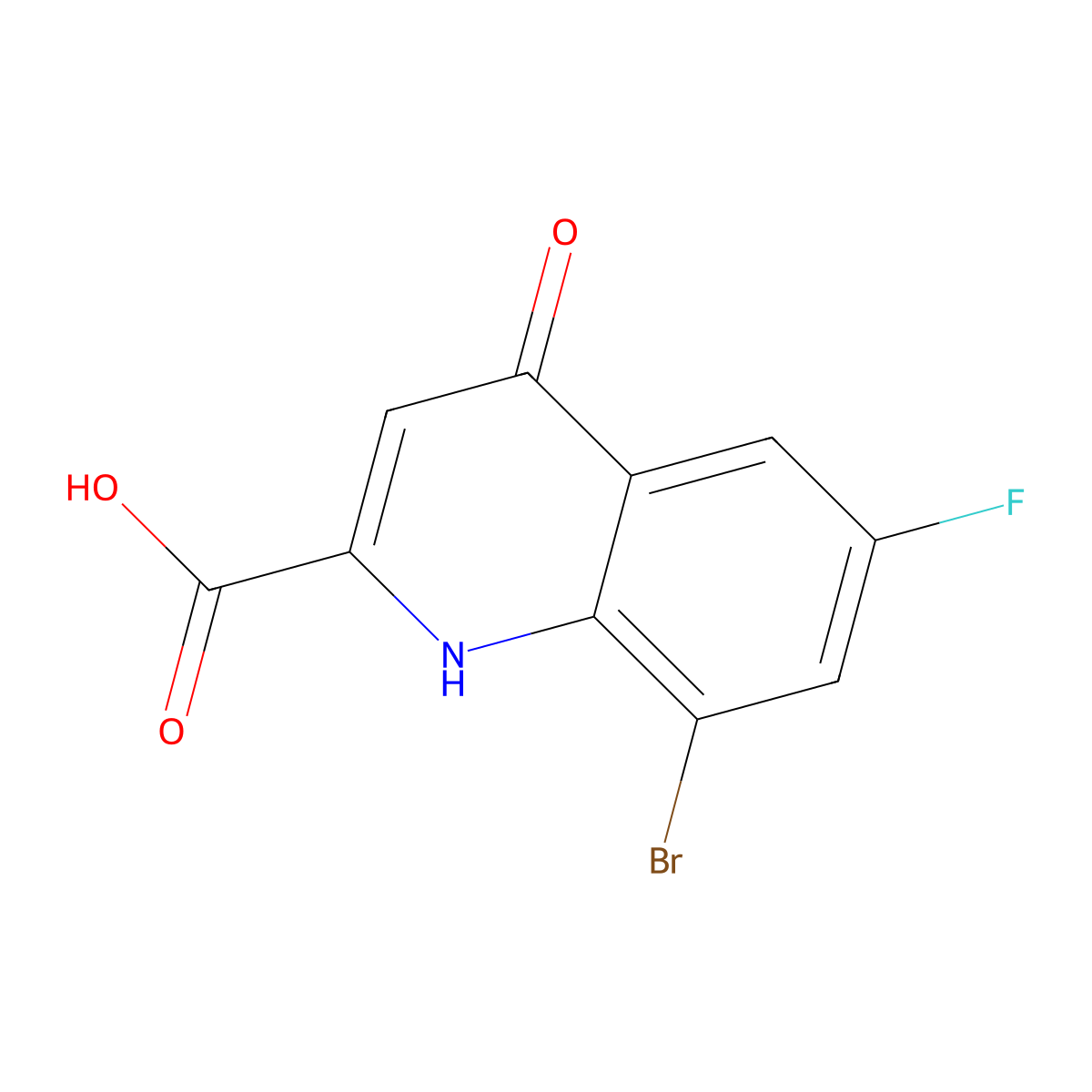 8-Bromo-6-fluoro-4-oxo-1,4-dihydroquinoline-2-carboxylic acid molecular structure, CAS 1339156-37-4